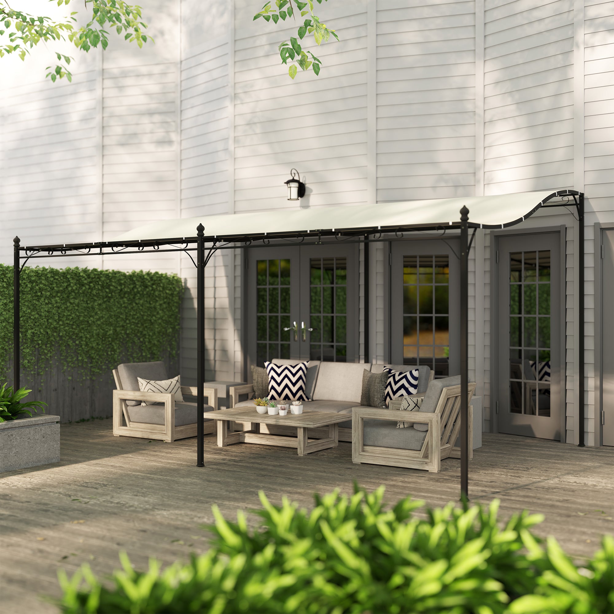 Outsunny 3 x 5 m Pergola, Flexibles Gartendach mit wasserfester Plane und Metallrahmen, Schattenspender, Cremeweiß