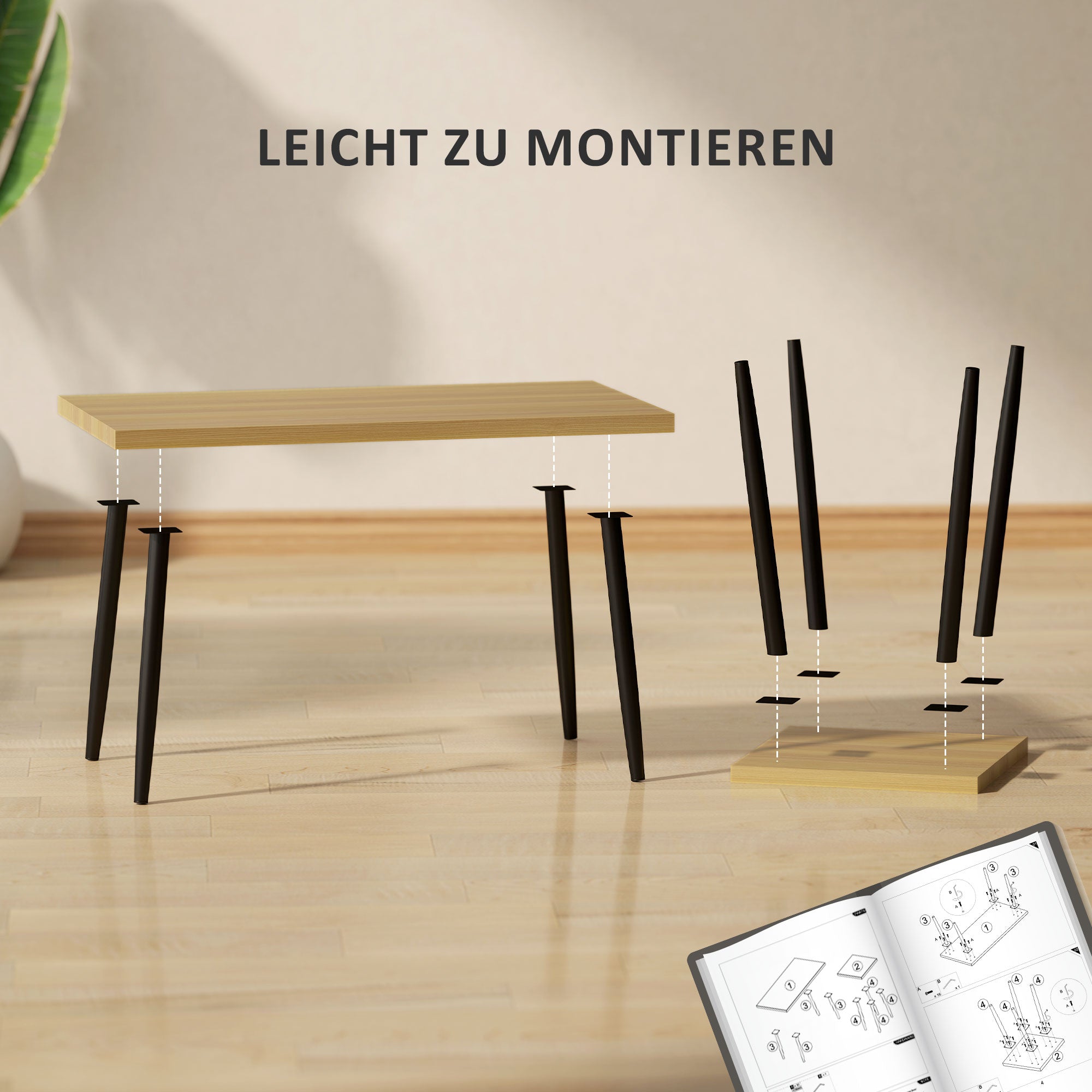 HOMCOM 2er-Set Kaffeetische, Großer und kleiner Tisch mit Metallrahmen und Holzplatte, Flexible Couchtische, Naturholz