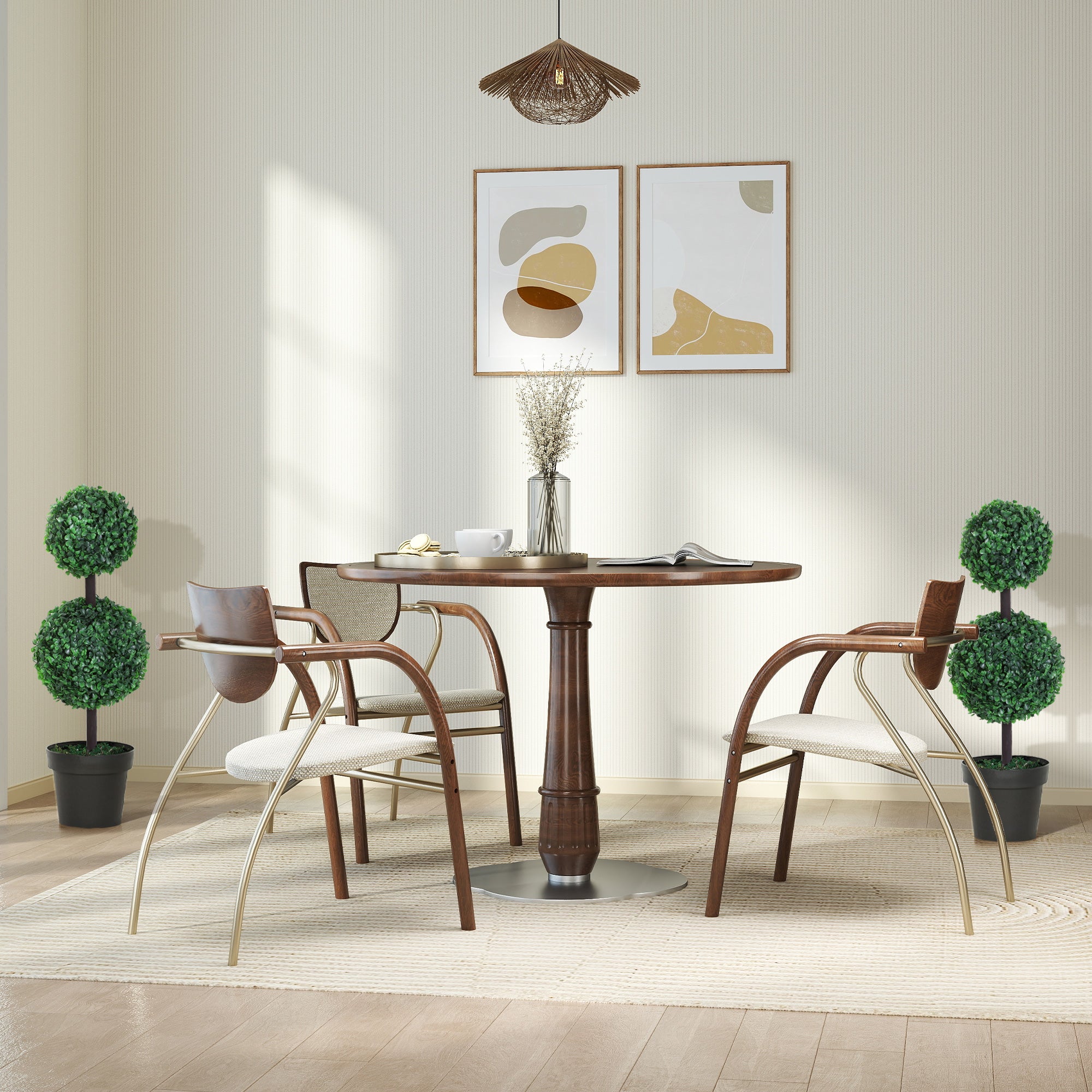 Outsunny 2er-Set Kunstpflanze, Künstliche Pflanzen im Kugeldesign, Kunstbaum im Zementtopf, Kunststoff-Pflanze, Grün+Schwarz