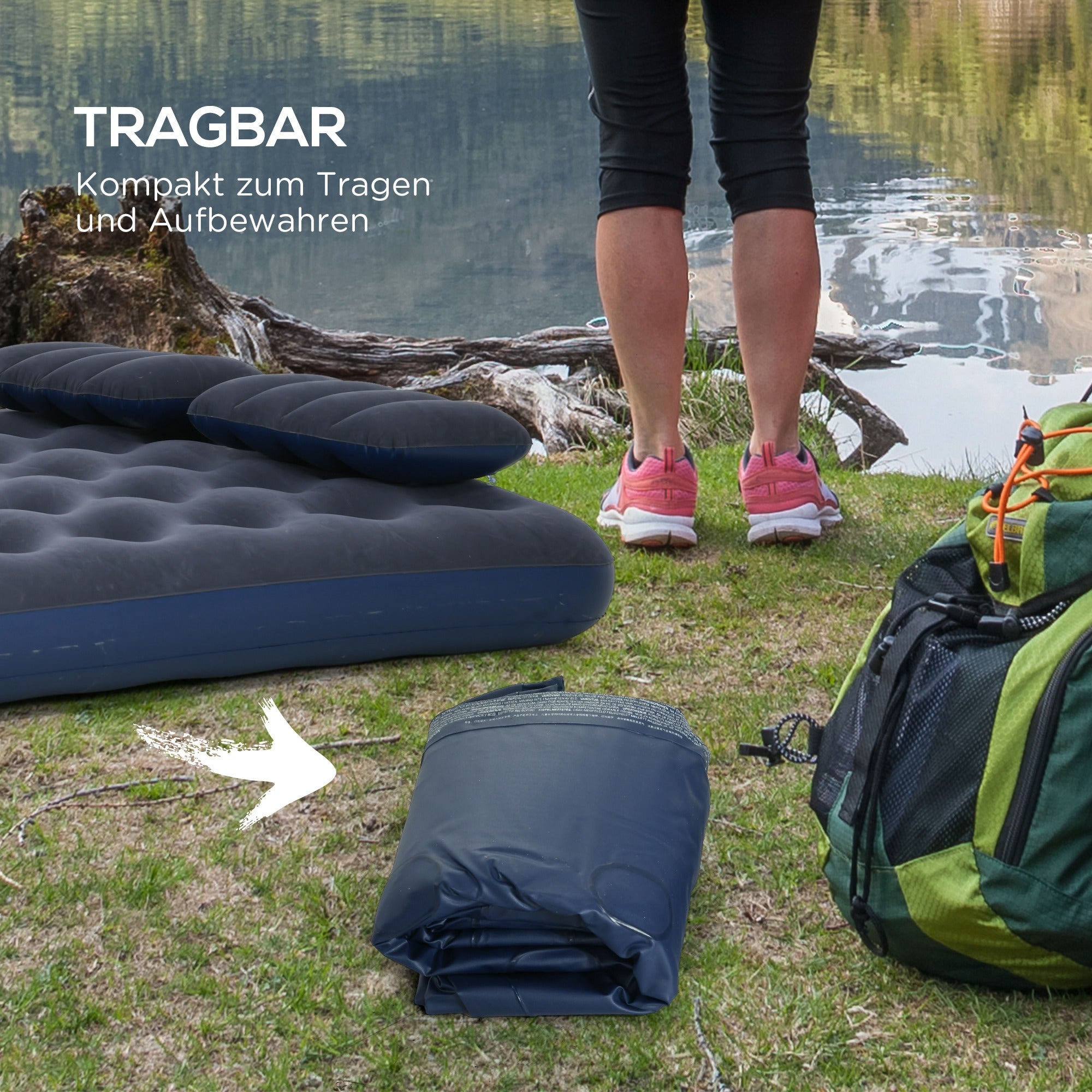 Outsunny Luftmatratze für 2 Personen, mit Handpumpe, weich & robust, 203x152x22cm, Blau