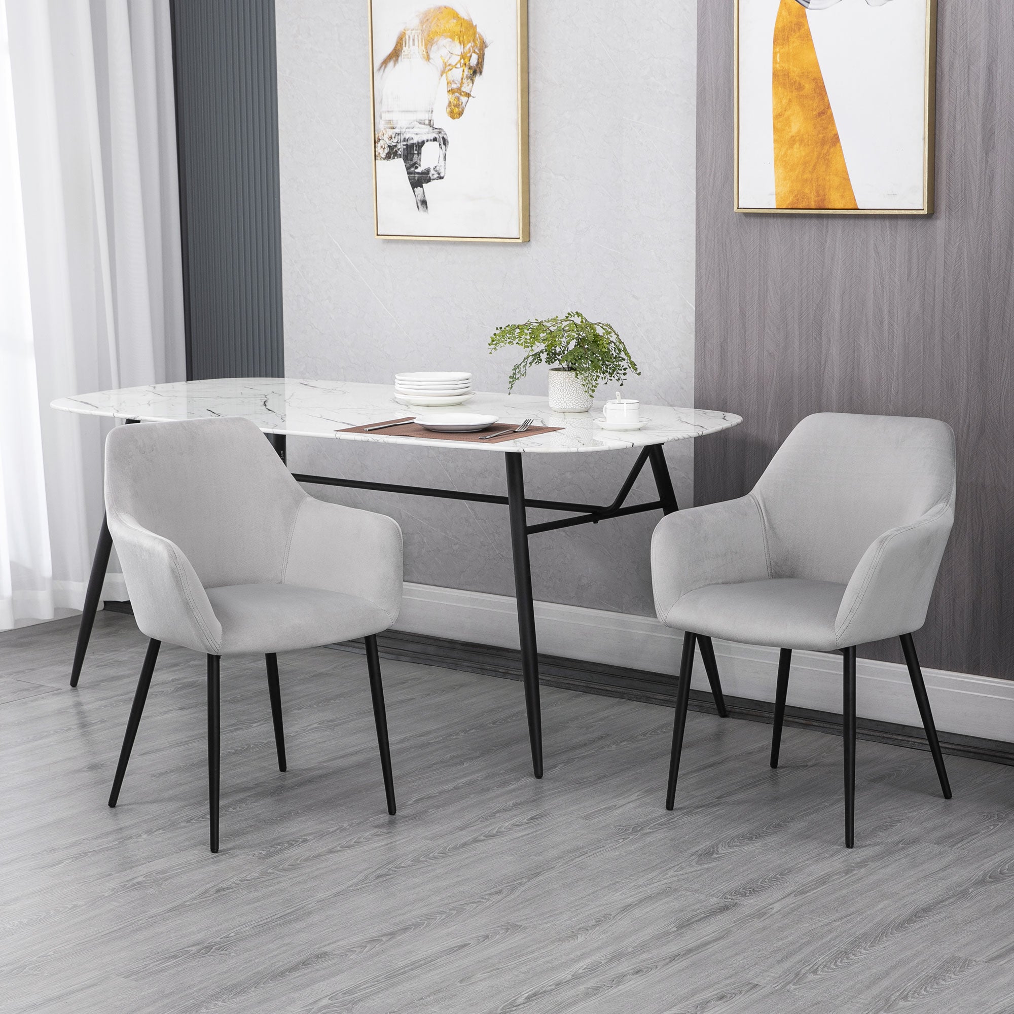 HOMCOM Esszimmerstuhl-Set, komfortabel, 54x57x80 cm, Hellgrau