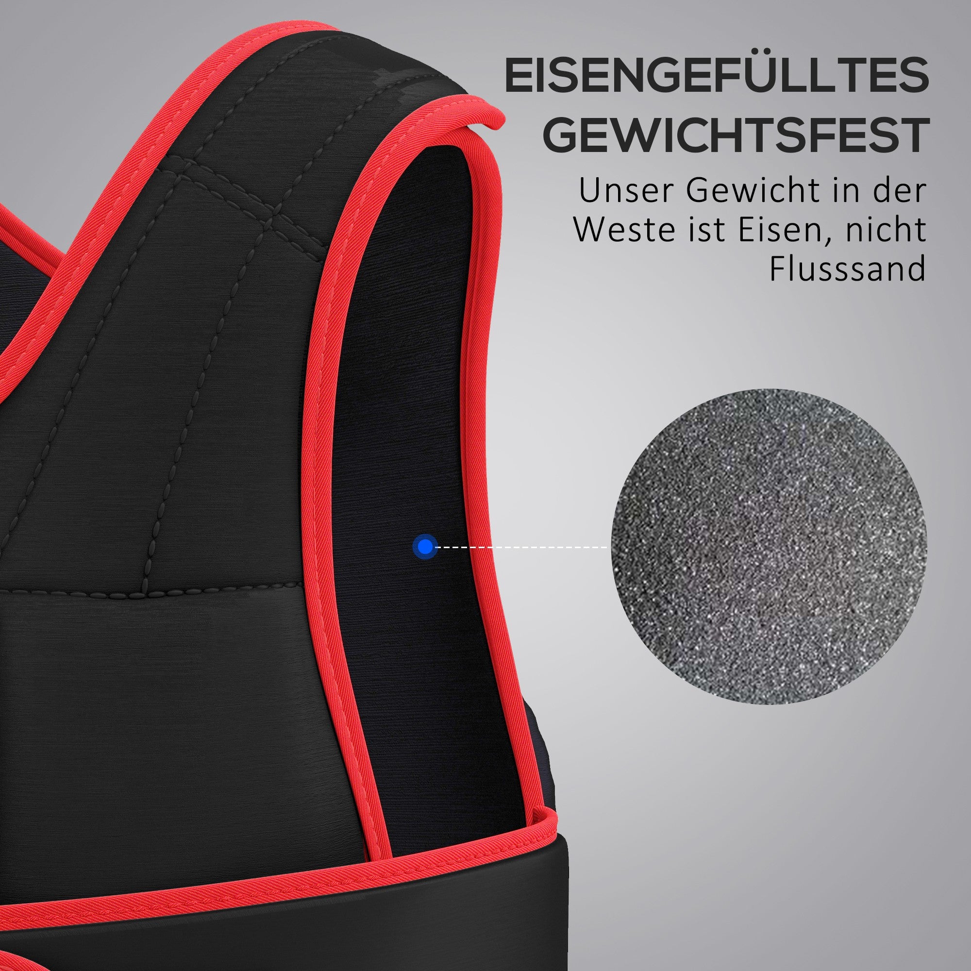 HOMCOM 20 kg Trainingsweste Gewichtsweste mit doppelten Gurten verstellbar Krafttraining Fitness Oxford Metall-Sand Schwarz+Rot 60 x 50 cm
