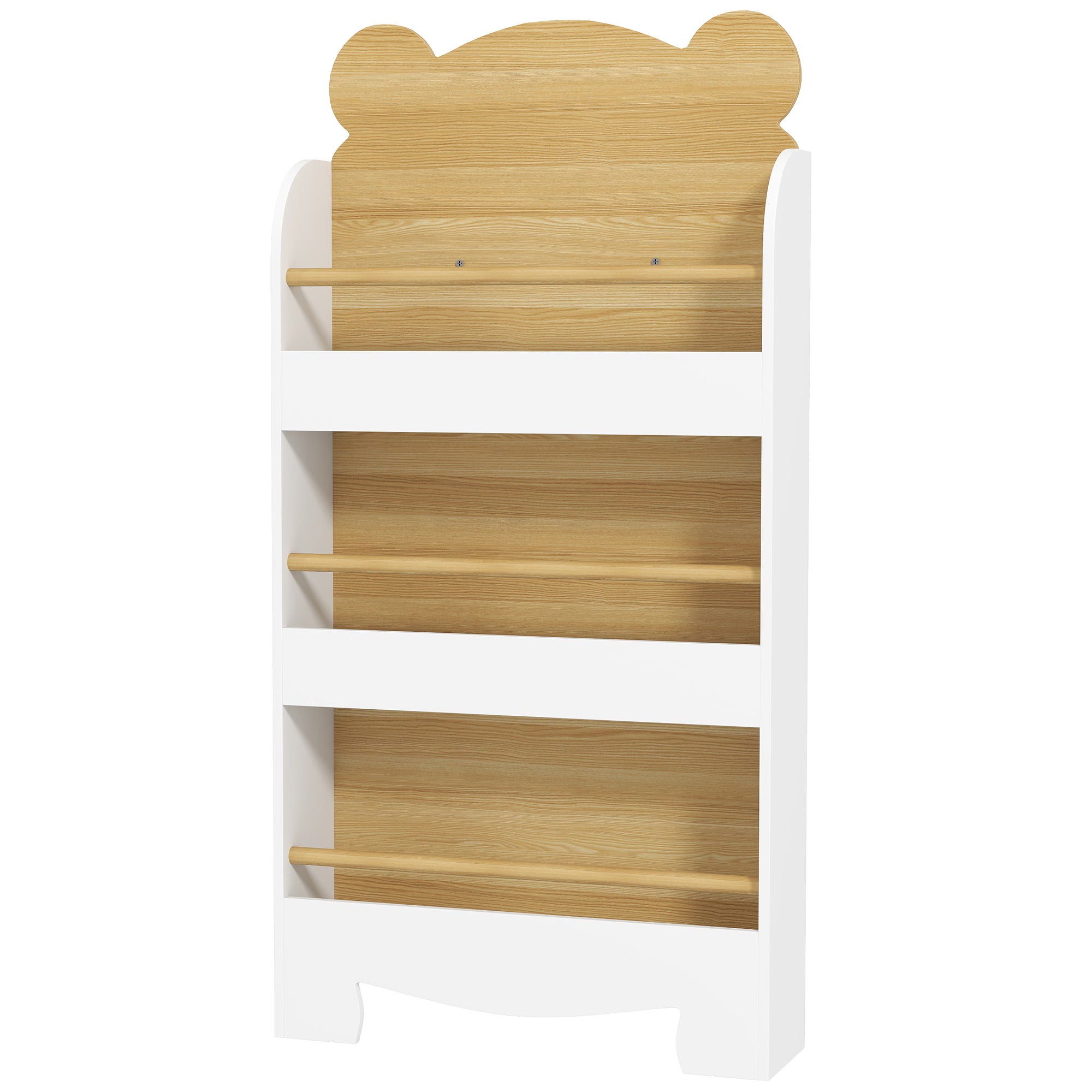 AIYAPLAY Bücherregal für Kinder Kinderregal mit 3 Ablagen Aufbewahrungsregal aus Holz 55x15x110cm Weiß