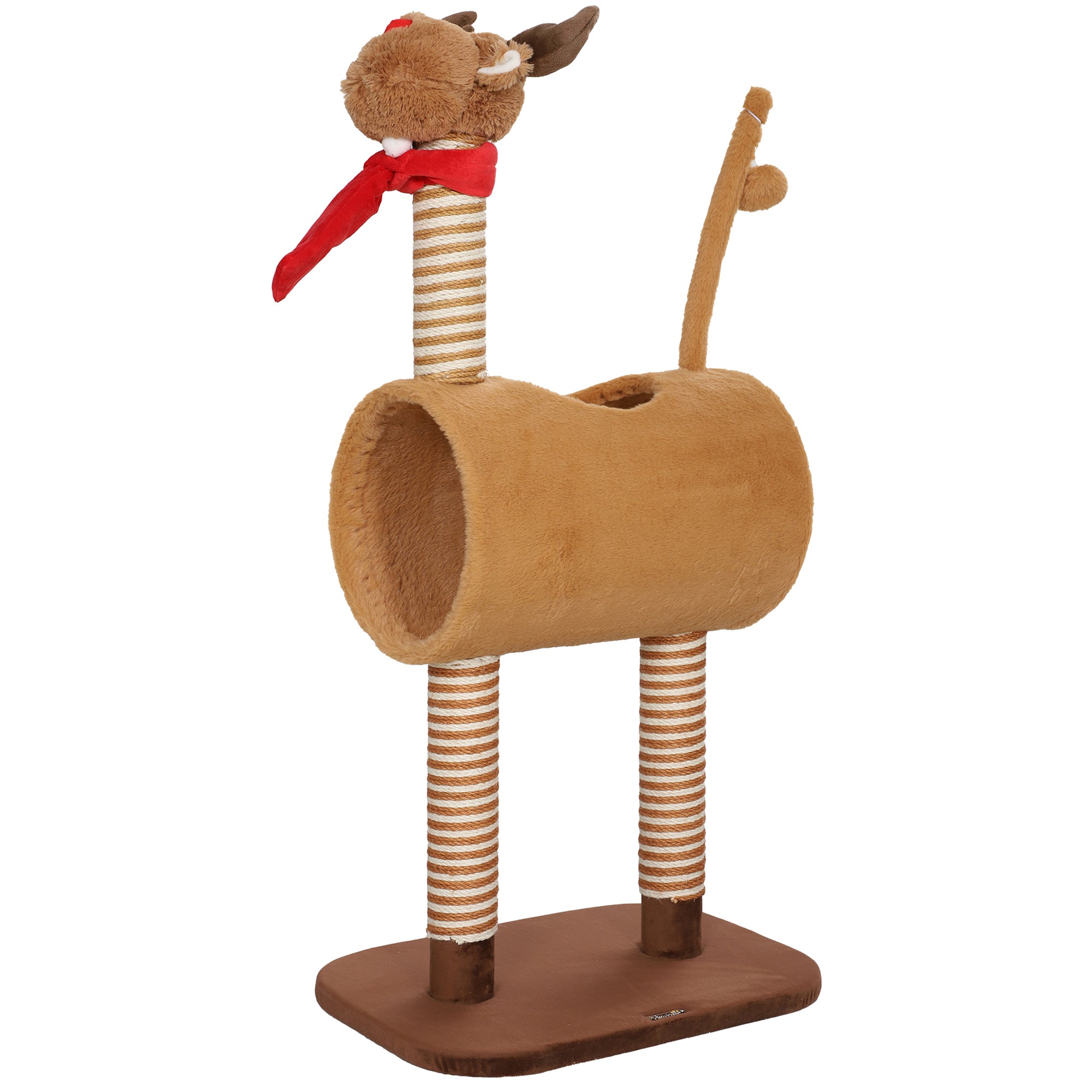 PawHut Kratzbaum 98 cm Katzenturm im Hirschdesign, mit Höhle, Spielball, Jutestämme Braun