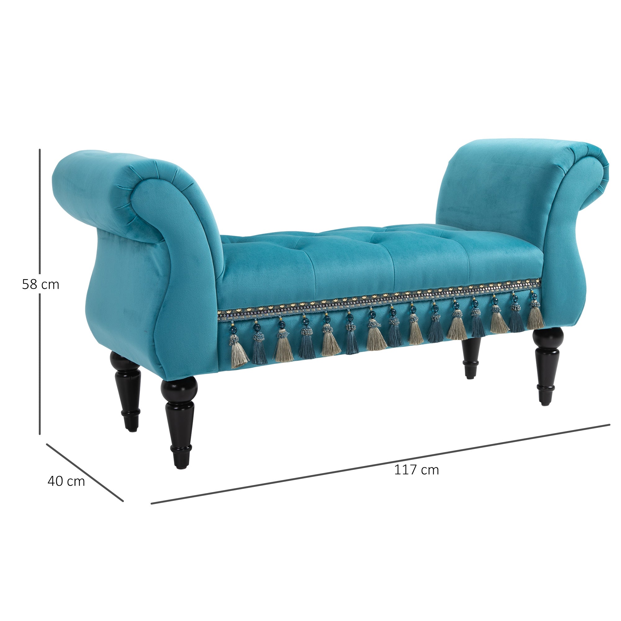 HOMCOM Sitzbank Polsterbank, Samtoptik, Luxus Bettbank mit Holzbeine, Flurbank für Schlafzimmer, bis 150 kg Belastbar, Blau, 117 x 40 x 58 cm