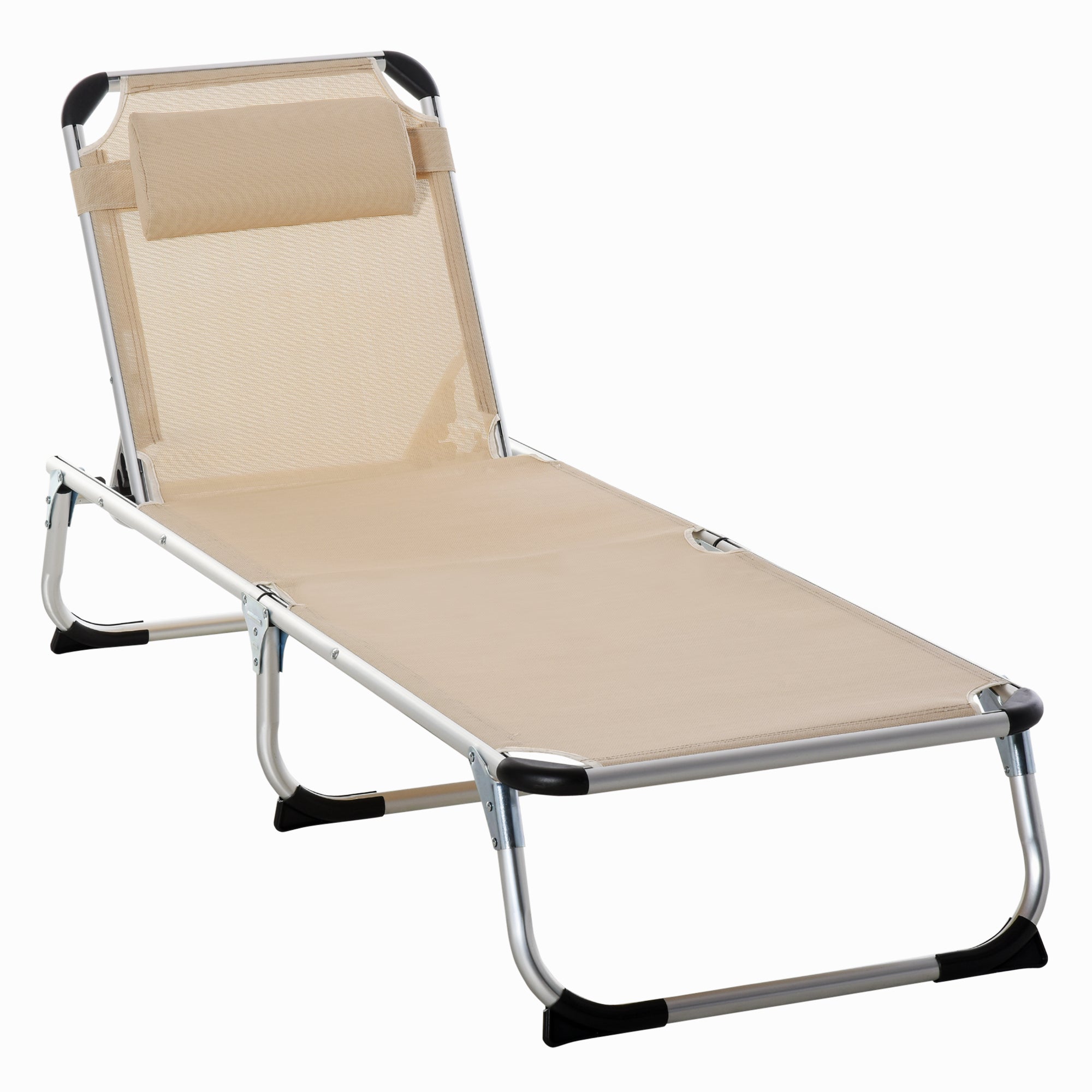 Outsunny Sonnenliege faltbar Gartenliege mit Kopfkissen ergonomisch Relaxliege mit 4-stufig verstellbaren Rückenlehne Alu bis 120 kg belastbar für Garten, Terrasse, Pool, , Strand,Beige