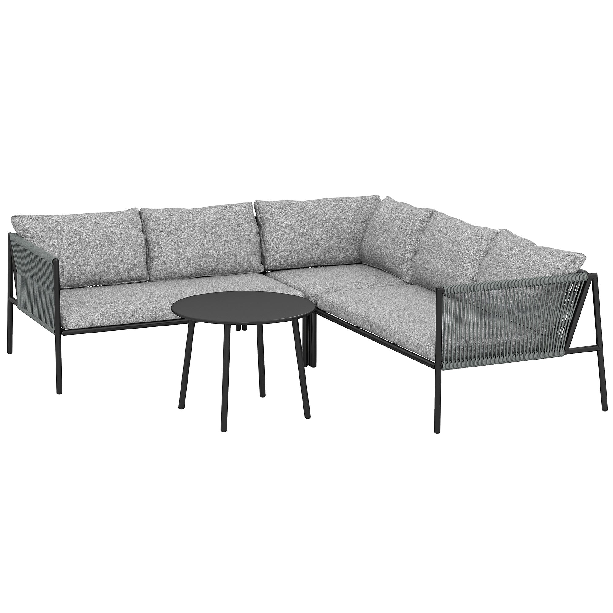 Outsunny Gartenmöbel Set Polyrattan Lounge-Set mit Ecksofa Tisch Kissen für 6 Personen Dunkelgrau