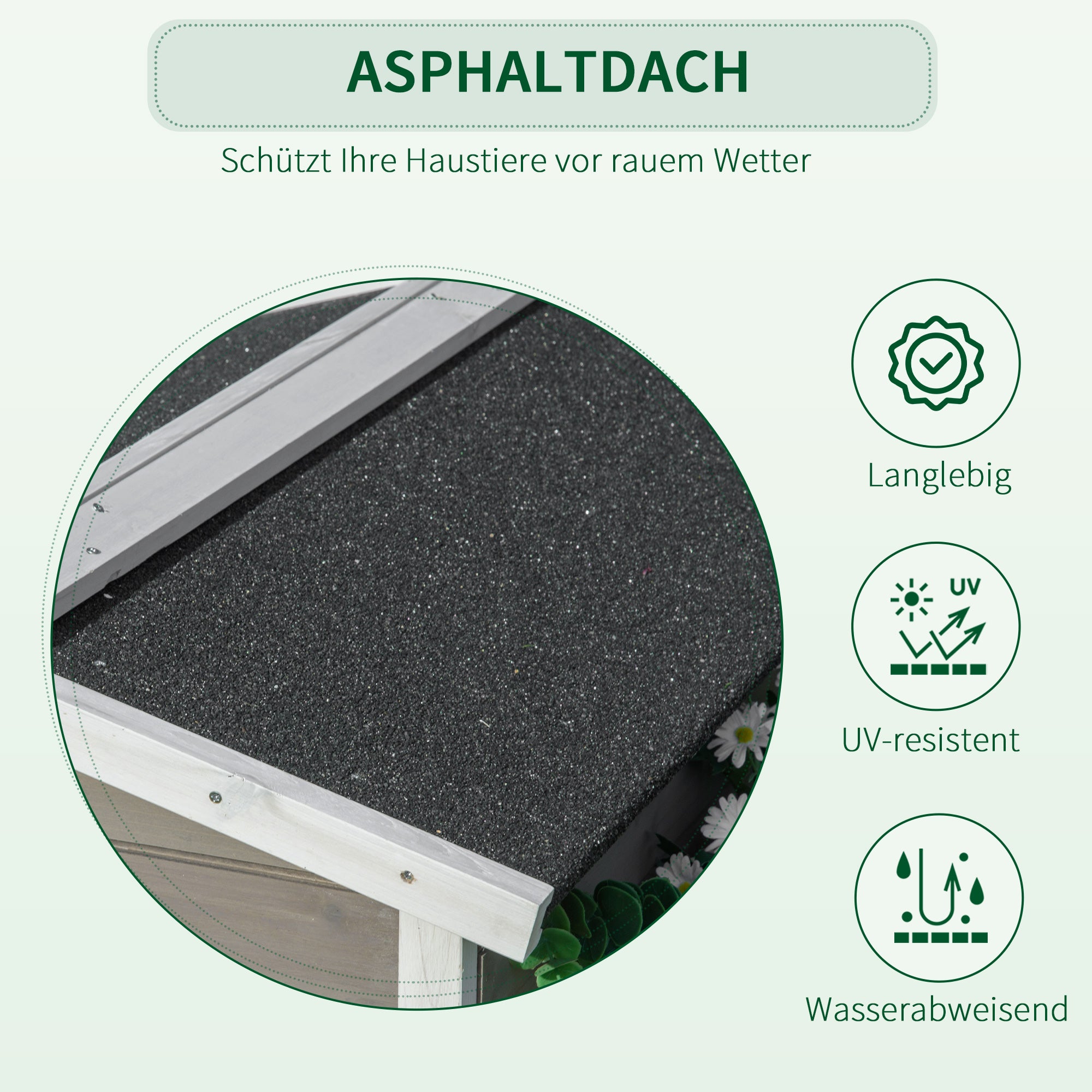 PawHut Katzenhaus aus Holz Winterfest wasserdicht Katzenhütte mit Asphaltdach Terrasse Katzenhöhle Katzenkiste Outdoor Schutzhütte für Draußen Garten Balkon 115 x 66,5 x 74,7 cm Grau+Weiß