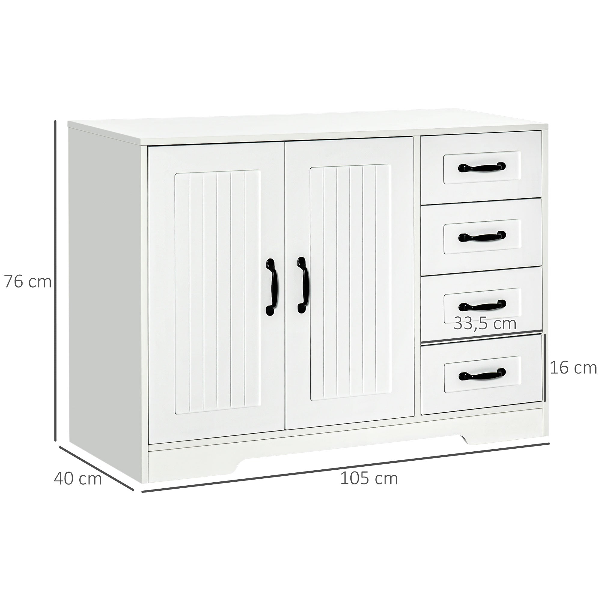 HOMCOM Sideboard Kommode Anrichte, Modernstil, 4 Schubladen, 1 Schrank, 105 cm x 40 cm x 76 cm, Weiß