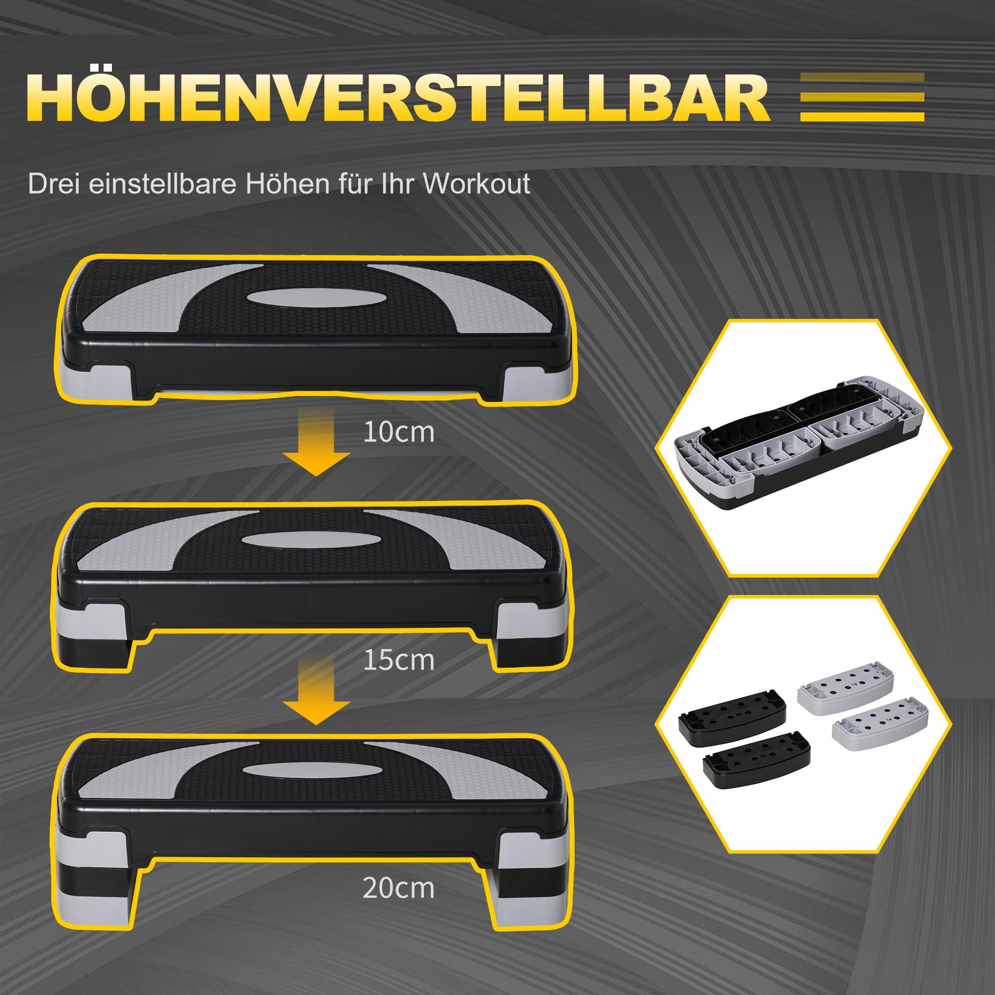 HOMCOM Aerobic-Stepper 3-stufig höhenverstellbar 80 x 31 x 20 cm Schwarz+Grau