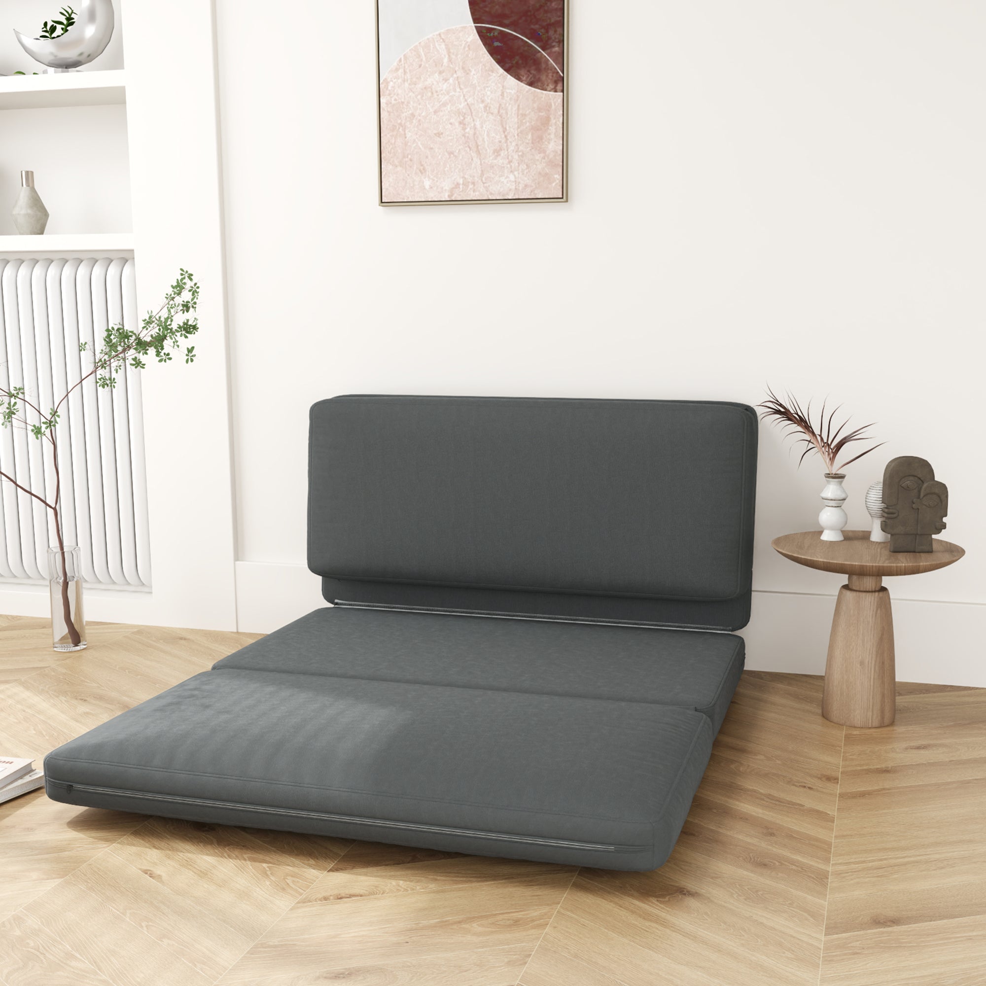 HOMCOM 3-in-1 faltbarer Relaxsessel, Gästematratze, teilbar, 138 cm breit, Dunkelgrau