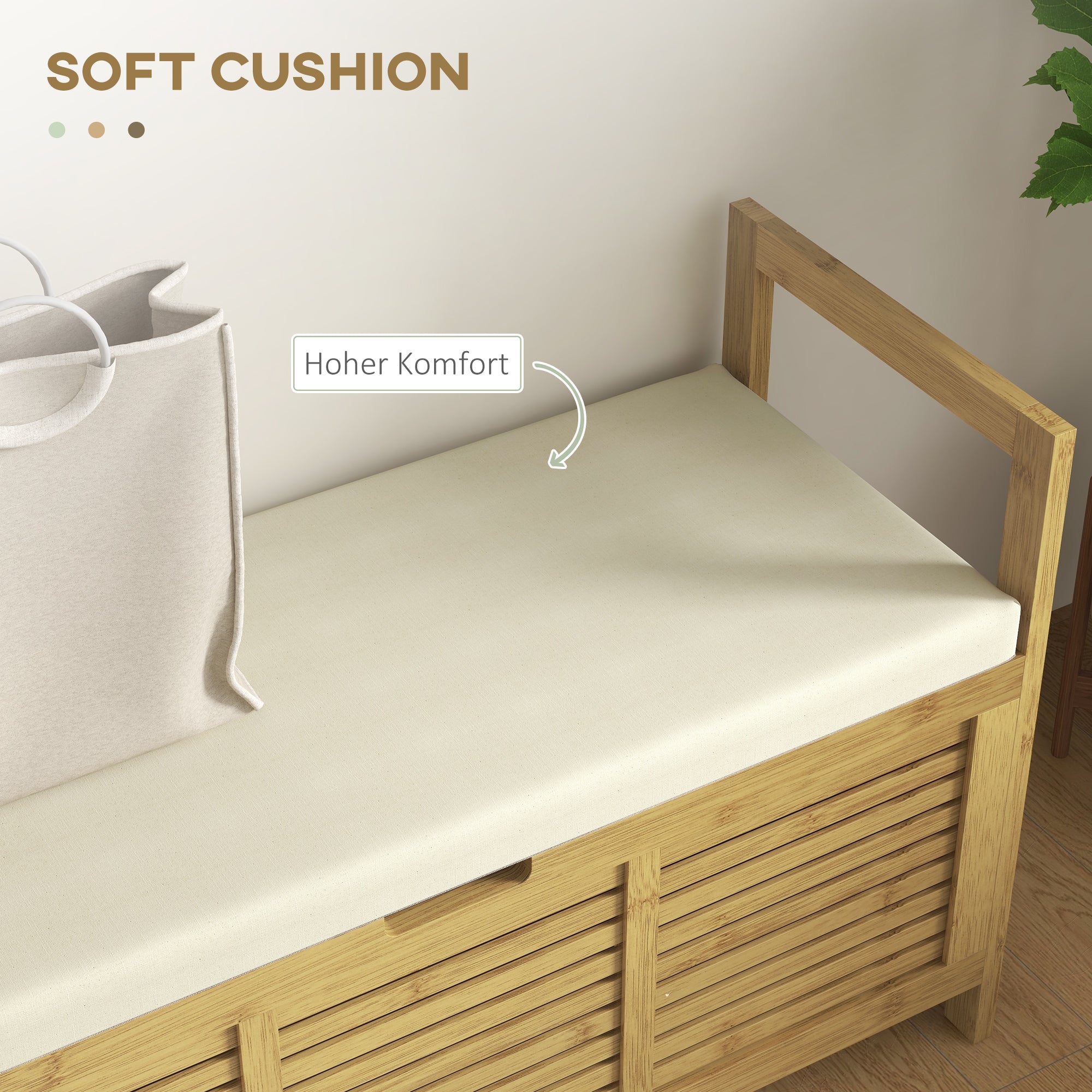 HOMCOM Schuhablage mit Stauraum, Schuhbank, weiche Sitzfläche, Bambus, 100x40x60 cm