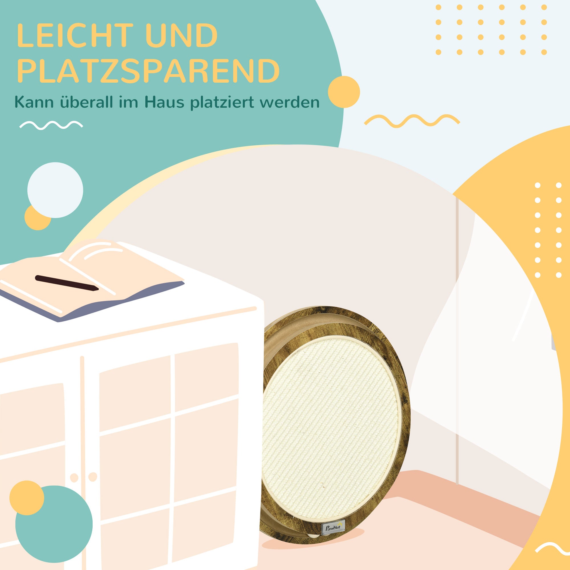 PawHut Kratzbrett inkl. Spielzeug, Kratzmatte, Katzenspielzeug, 40 cm x 40 cm x 4,5 cm, Natur