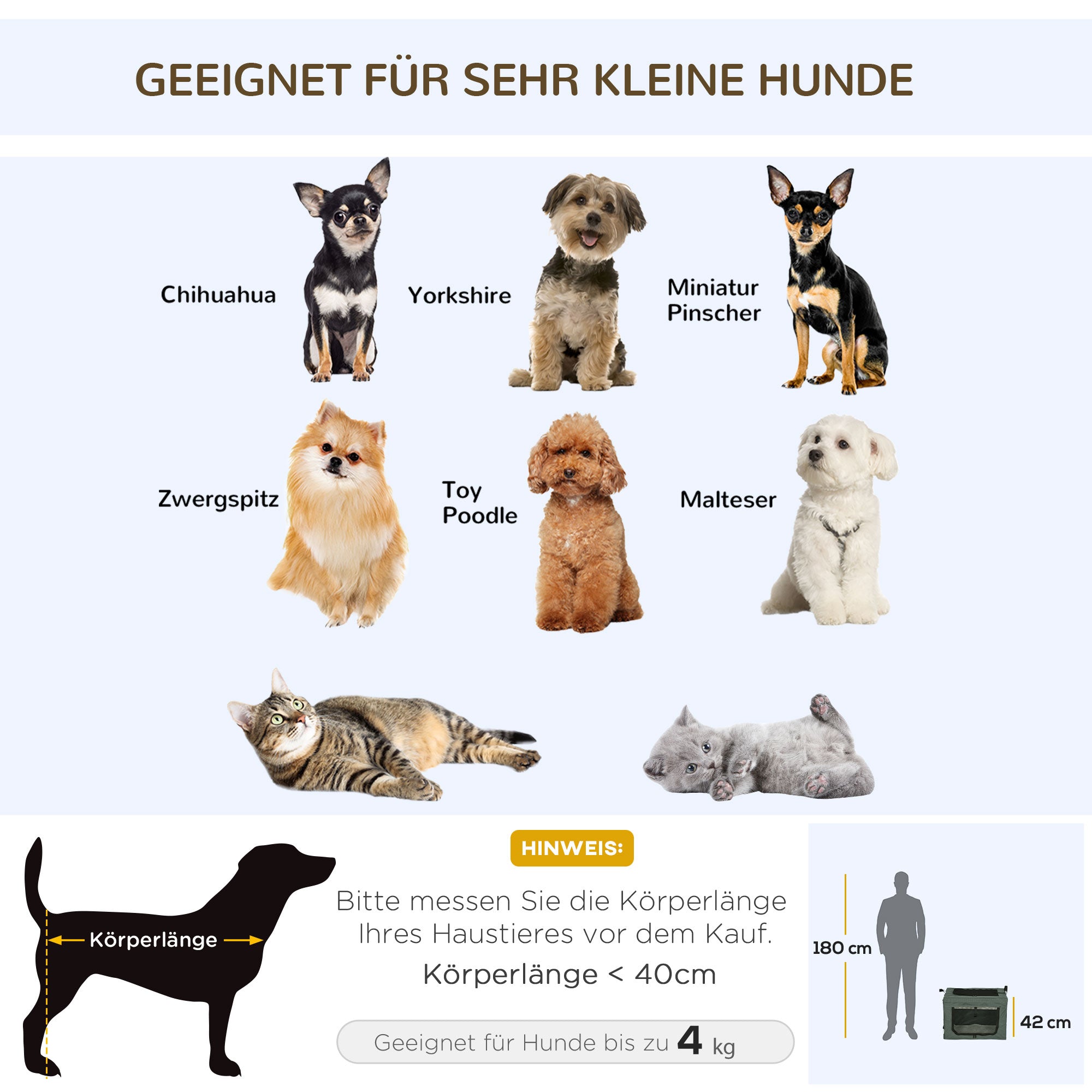 PawHut Transportbox, faltbar, 3 Eingänge, Innenkissen, für Hunde und Katzen bis 4 kg/40 cm, grau