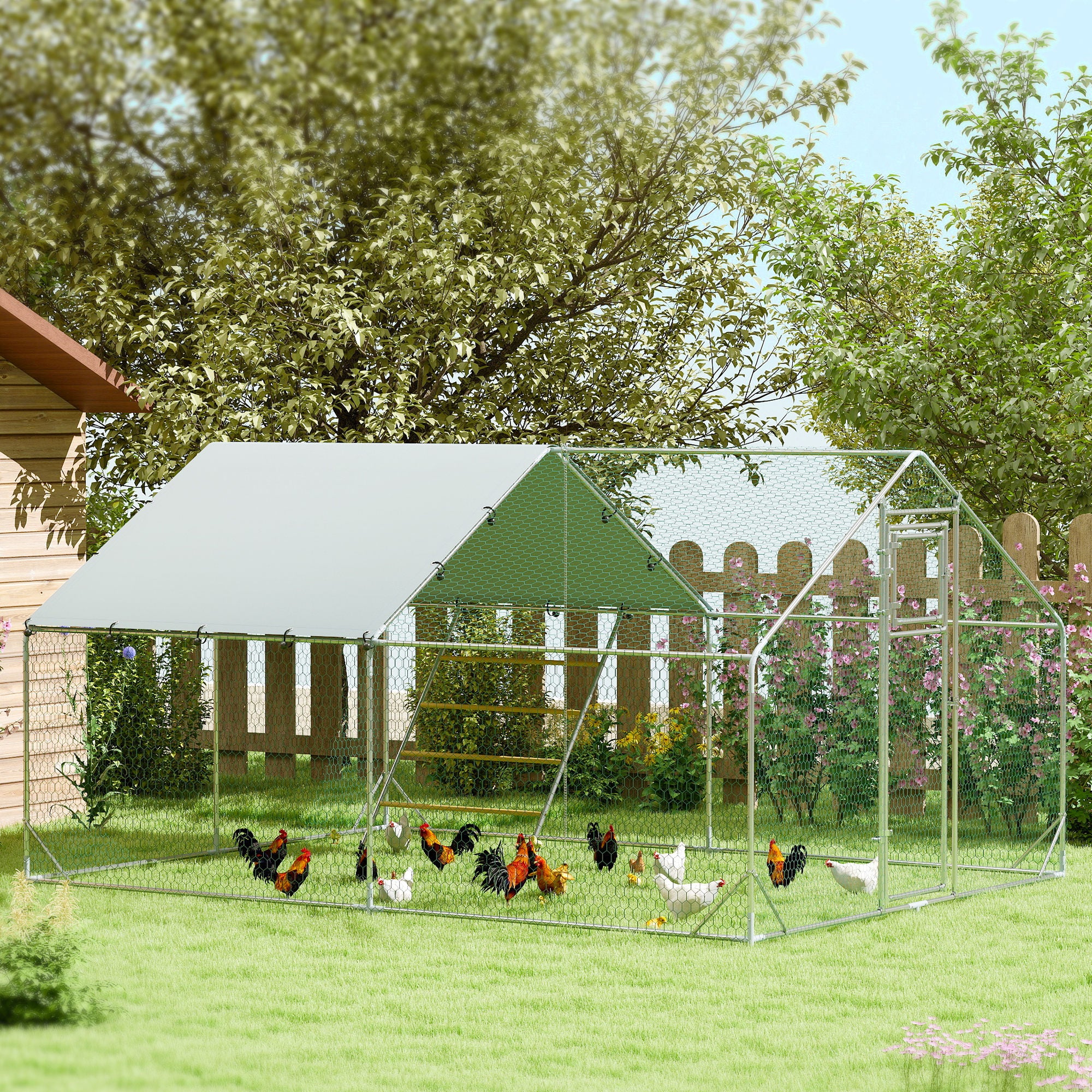 PawHut Hühnerstall Freilaufgehege Outdoor UV-beständig Futtertür