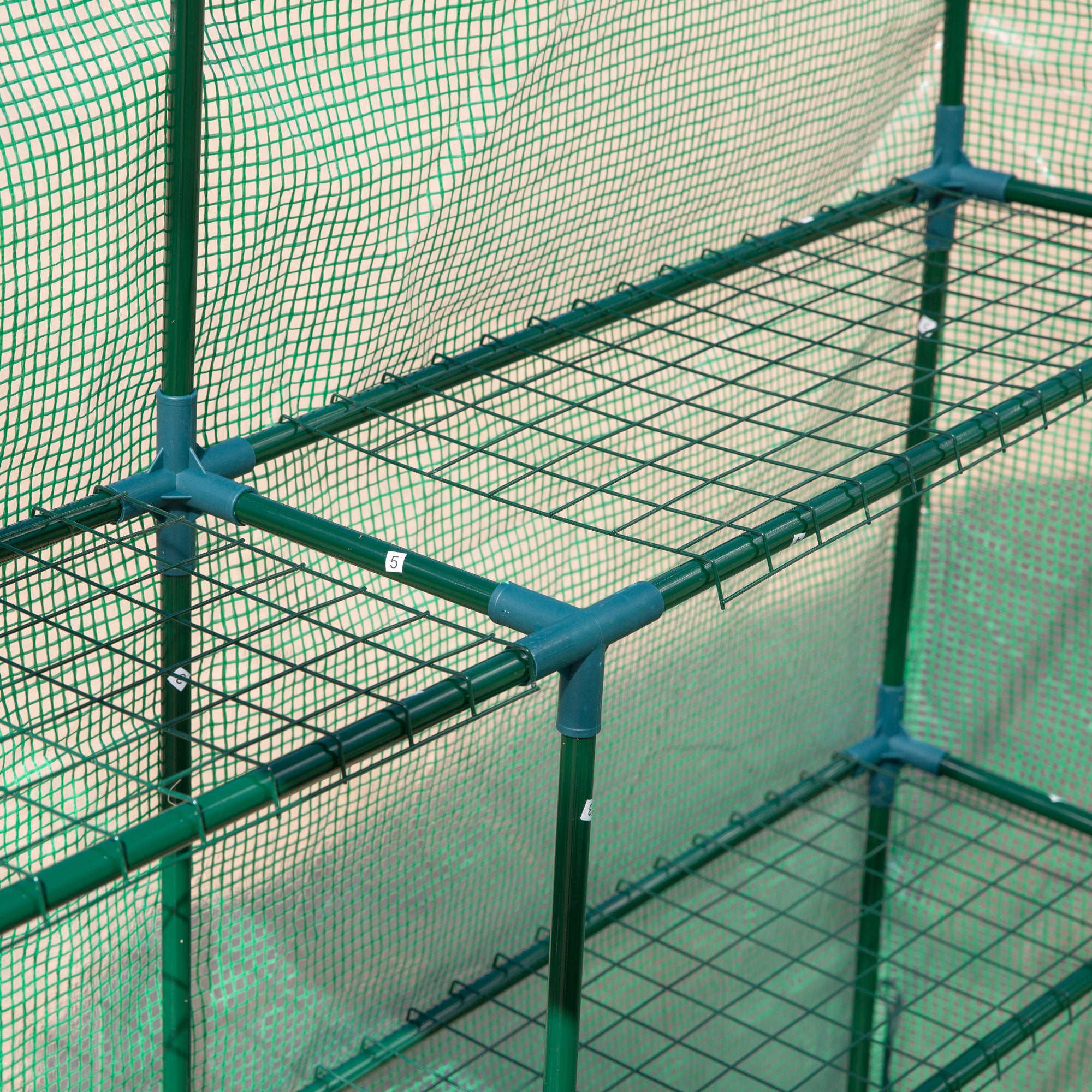 Outsunny Foliengewächshaus begehbares Gewächshaus mit 8 Regalebenen Tomatengewächshaus Treibhaus Frühbeet mit Tür Grün Stahl PE-Kunststoff 214 x 143 x 195 cm