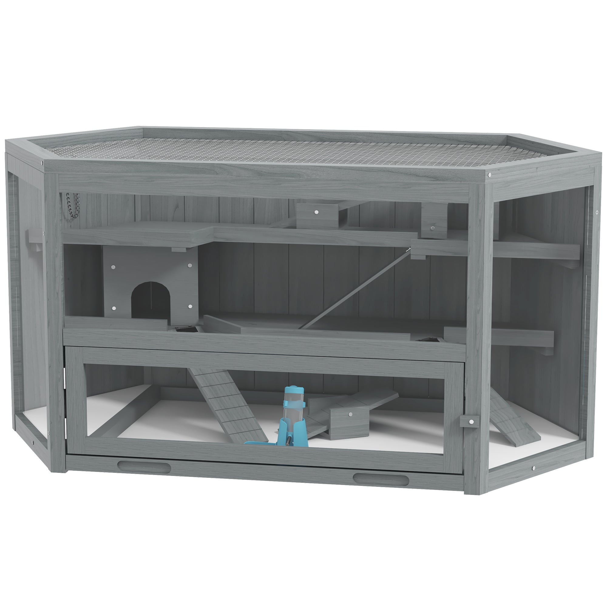 PawHut Hamsterkäfig, 3 Etagen, herausnehmbare Wanne, Holz/Metall, 115x60x55 cm