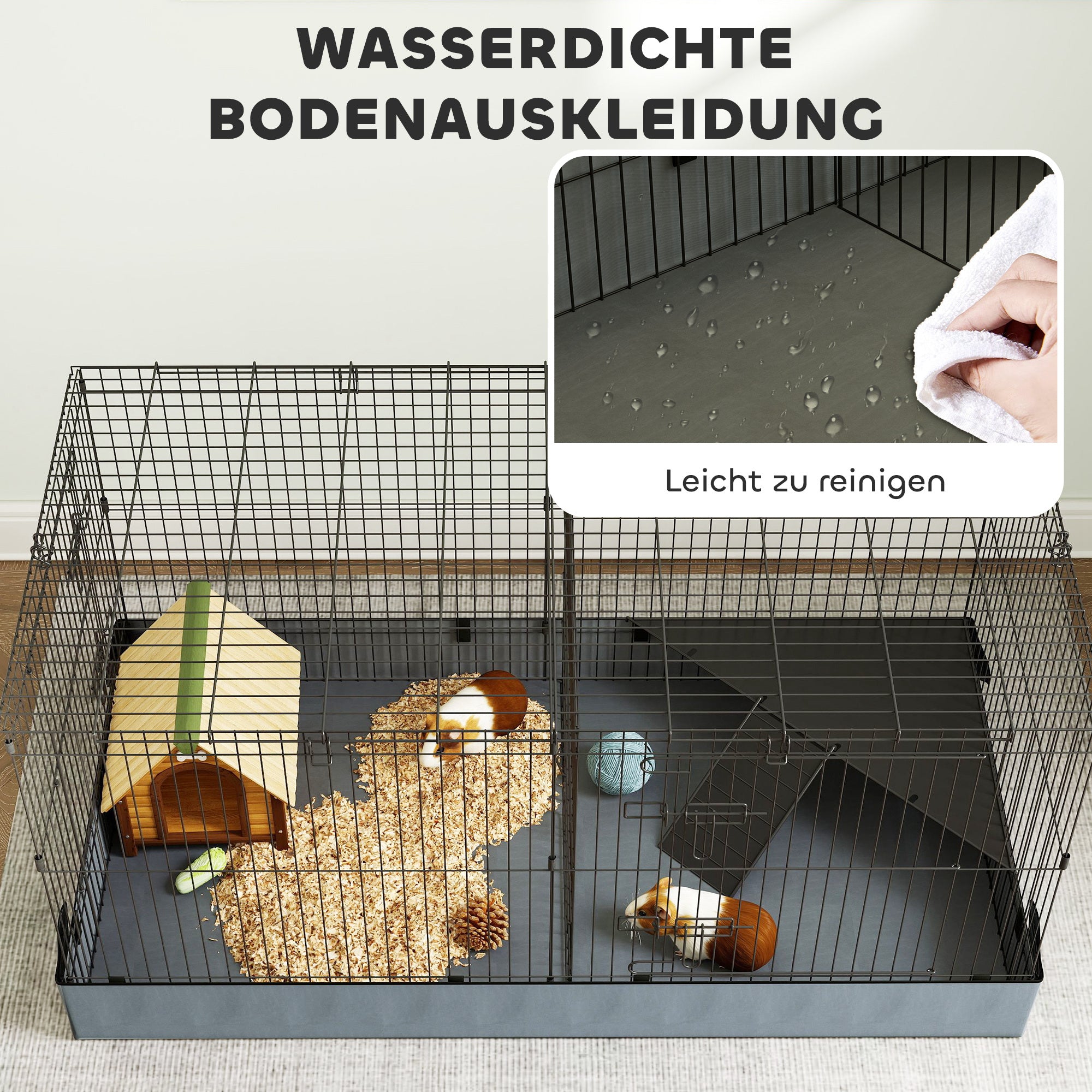 PawHut 2-in-1-Zwerghamsterkäfig, Kleintierkäfig, Stoffboden, Sitzstangen, Rampe, Schwarz