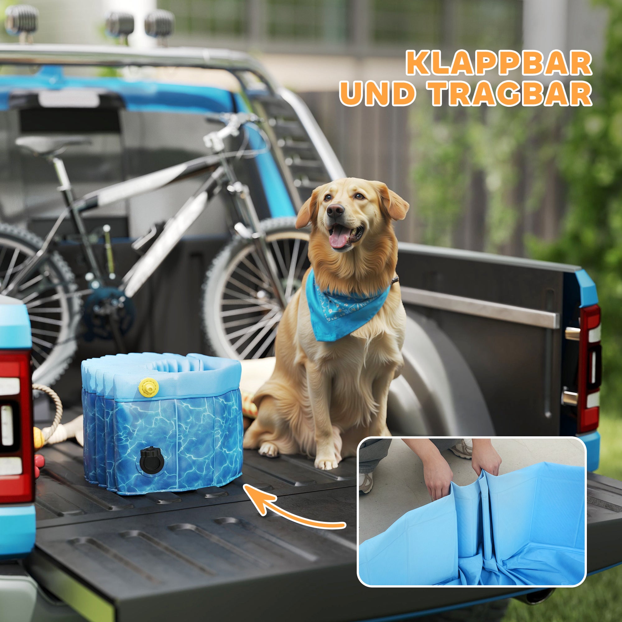 PawHut Hundepool Faltbar Planschbecken mit Brunnen- und Wasserpolsterdesign Ø160 x 30 cm Blau