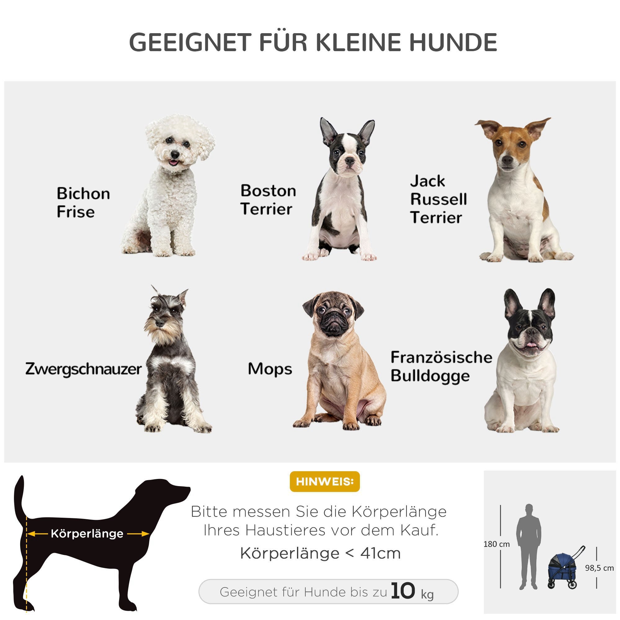 PawHut Hundewagen Hundebuggy bis 10 kg Klappbar Regenschutz, 2 Sicherheitsleinen 81x 68 x 98,5 cm Dunkelblau