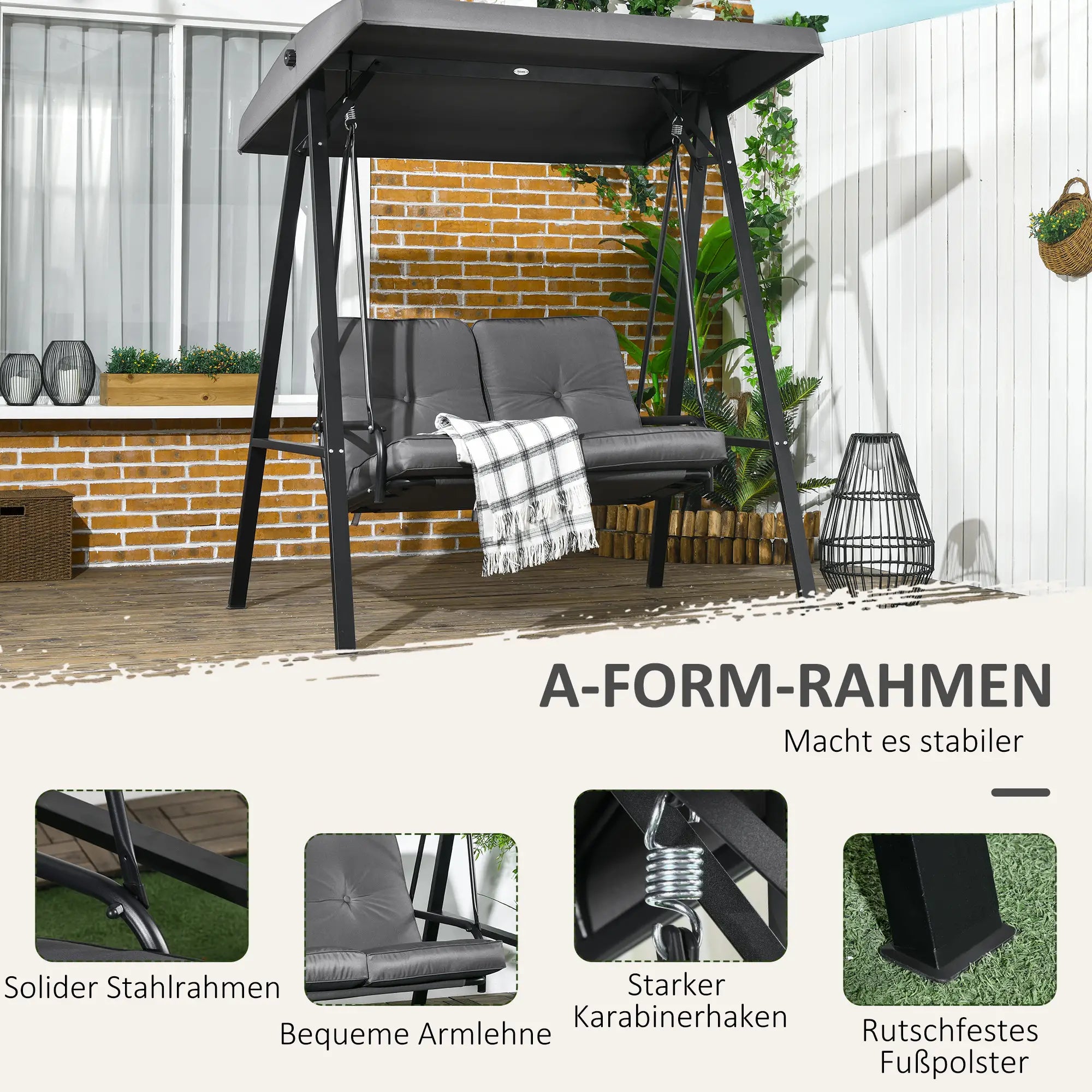 Outsunny 2-Sitzer Hollywoodschaukel Dunkelgrau