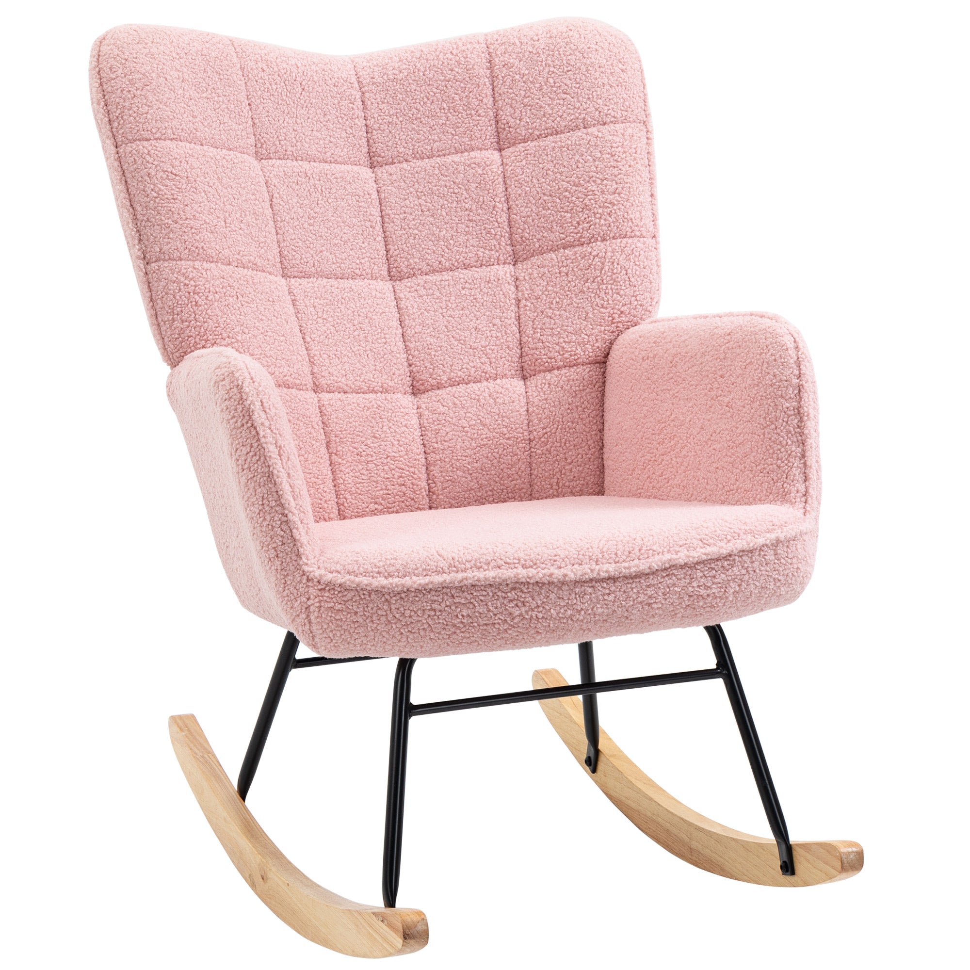 HOMCOM Schaukelstuhl im Retro-Design, Massivholz, Sessel, Relaxsessel, 98 cm x 71 cm x 101 cm, Rosa