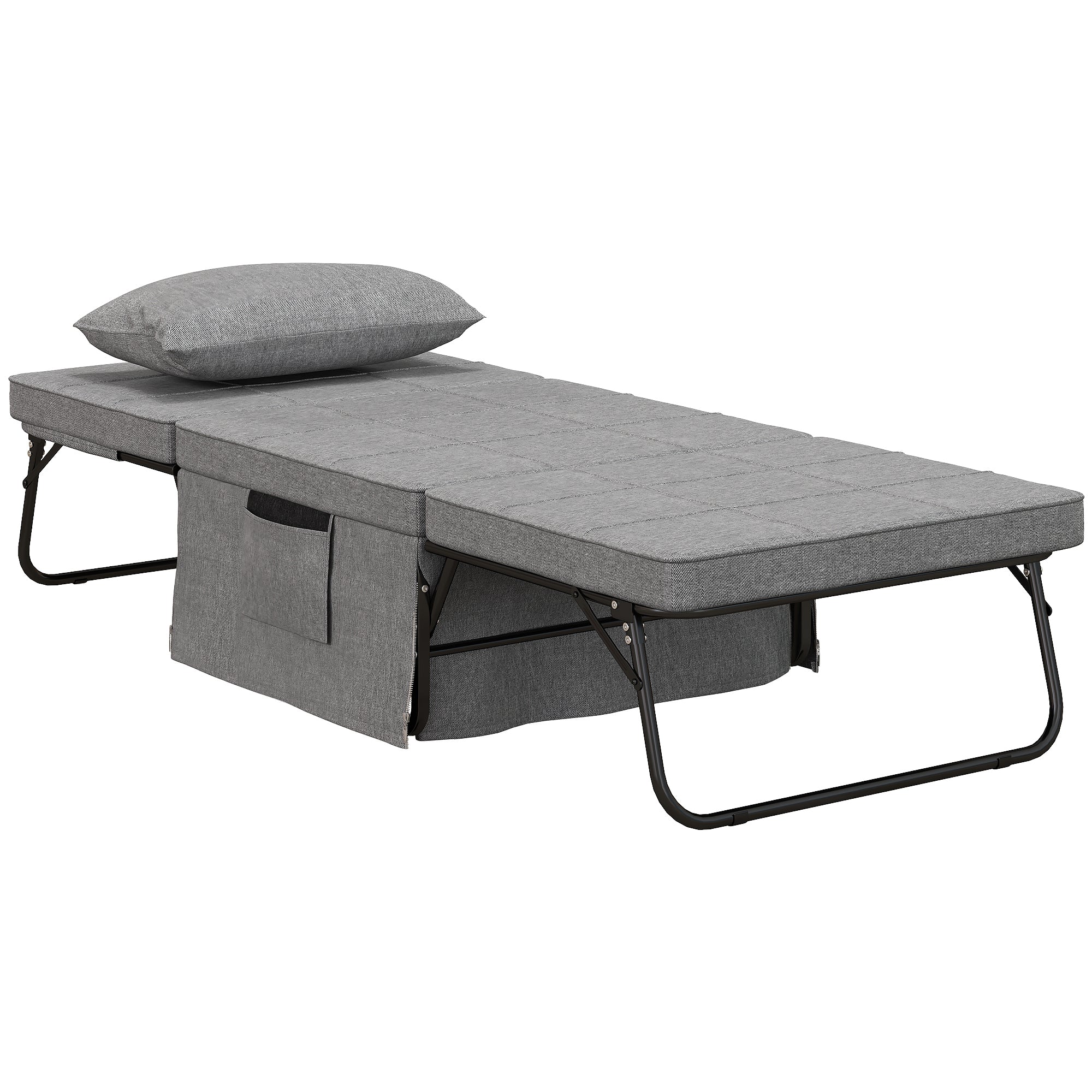 HOMCOM 4-in-1 Klappbett, Gästebett, höhenverstellbar, Matratze, Seitentaschen, Metallrahmen, grau, 188 x 75 x 38 cm