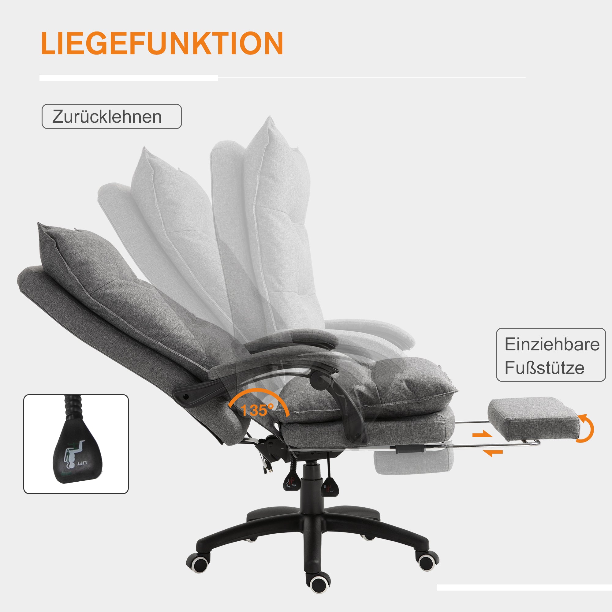Vinsetto Massage-Bürostuhl, Schreibtischsessel mit Massagefunktion, höhenverstellbarer, ergonomischer Drehstuhl, Nylon, Grau
