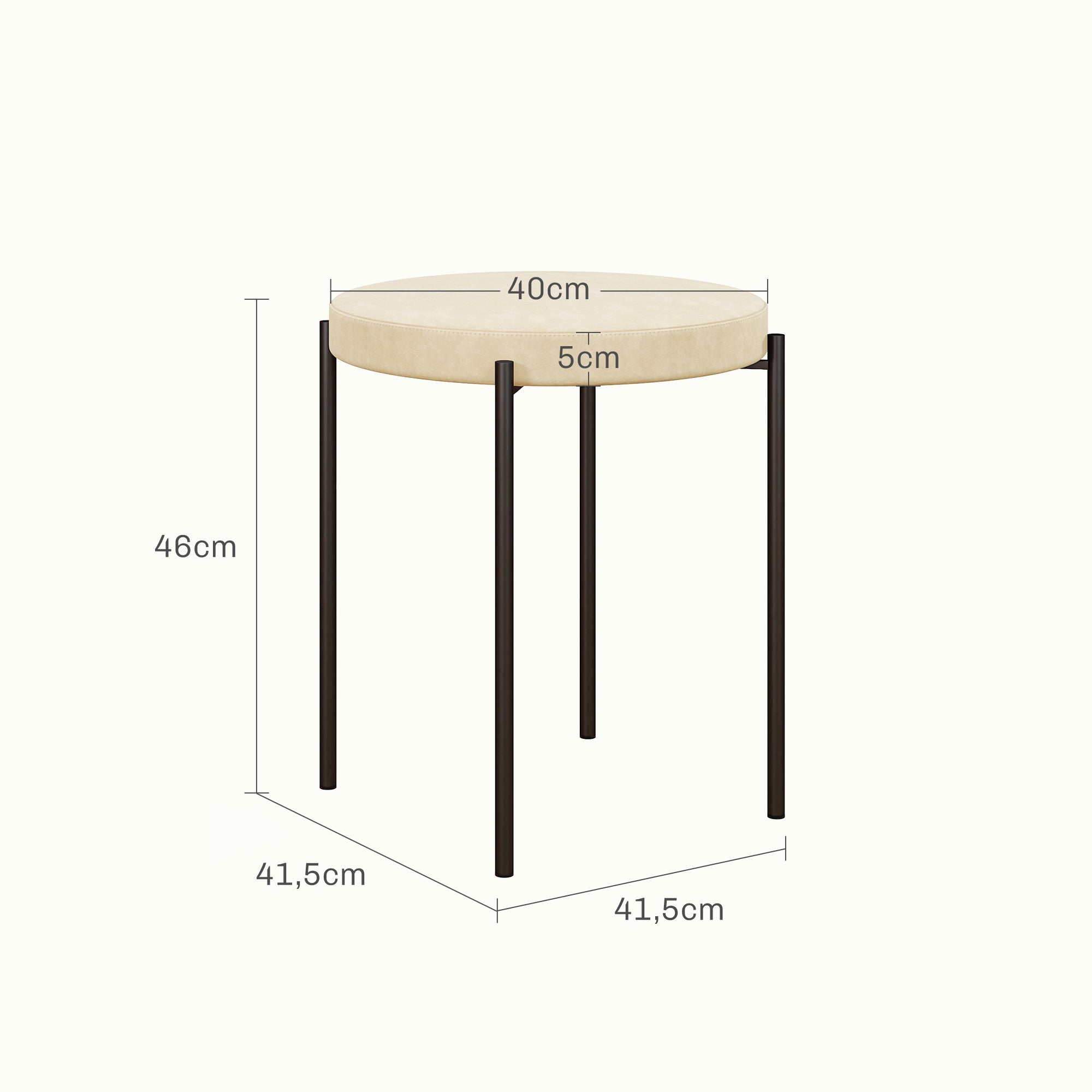 HOMCOM Küchenhocker 4-er Set, stapelbar, Samtoptik, bis 100kg, Metallrahmen, 41,5 x 41,5 x 46 cm, Cremeweiß