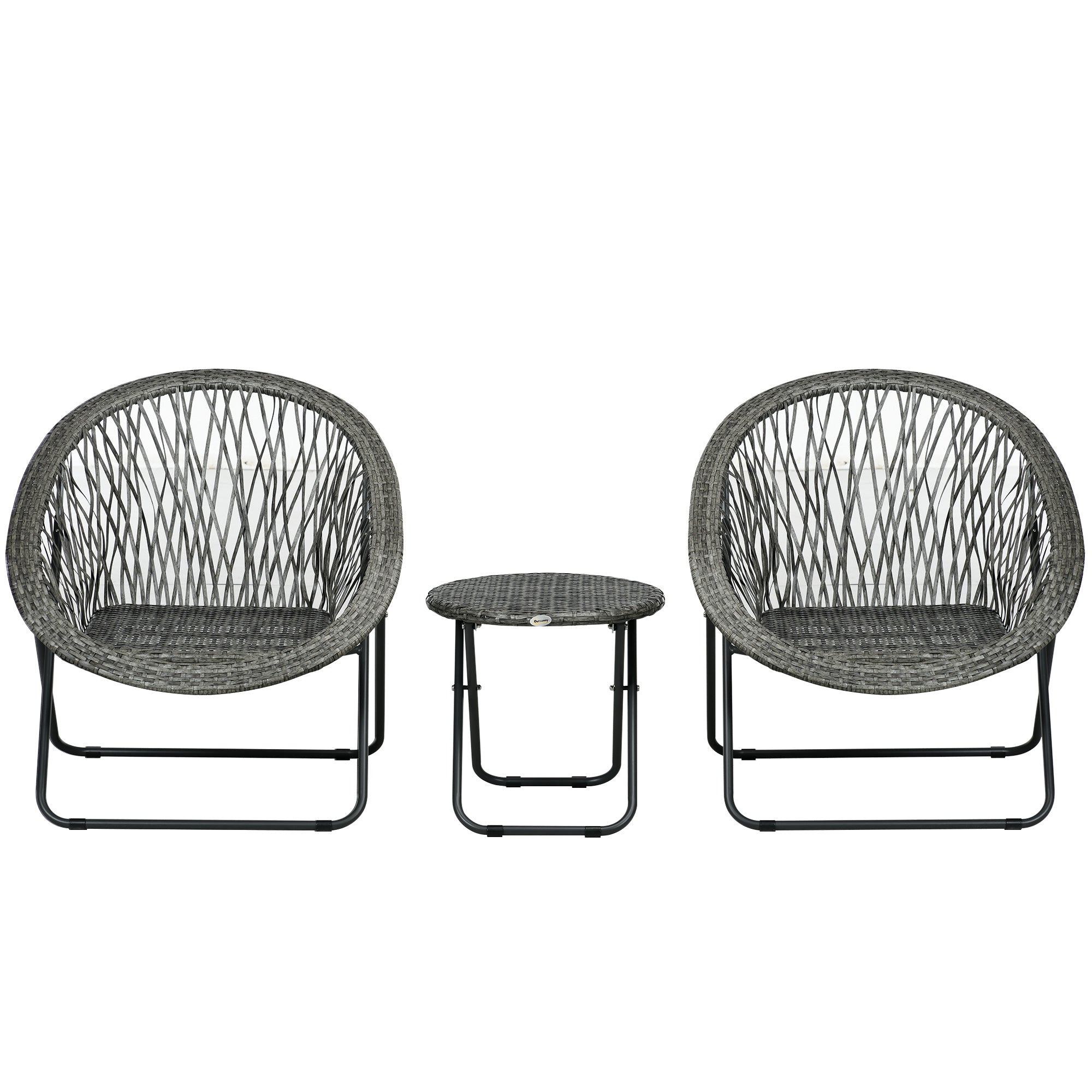 HOMCOM 3-teiliges klappbares Balkonset mit Couchtisch & 2 Stühlen, inkl. Kissen, Stahl grau