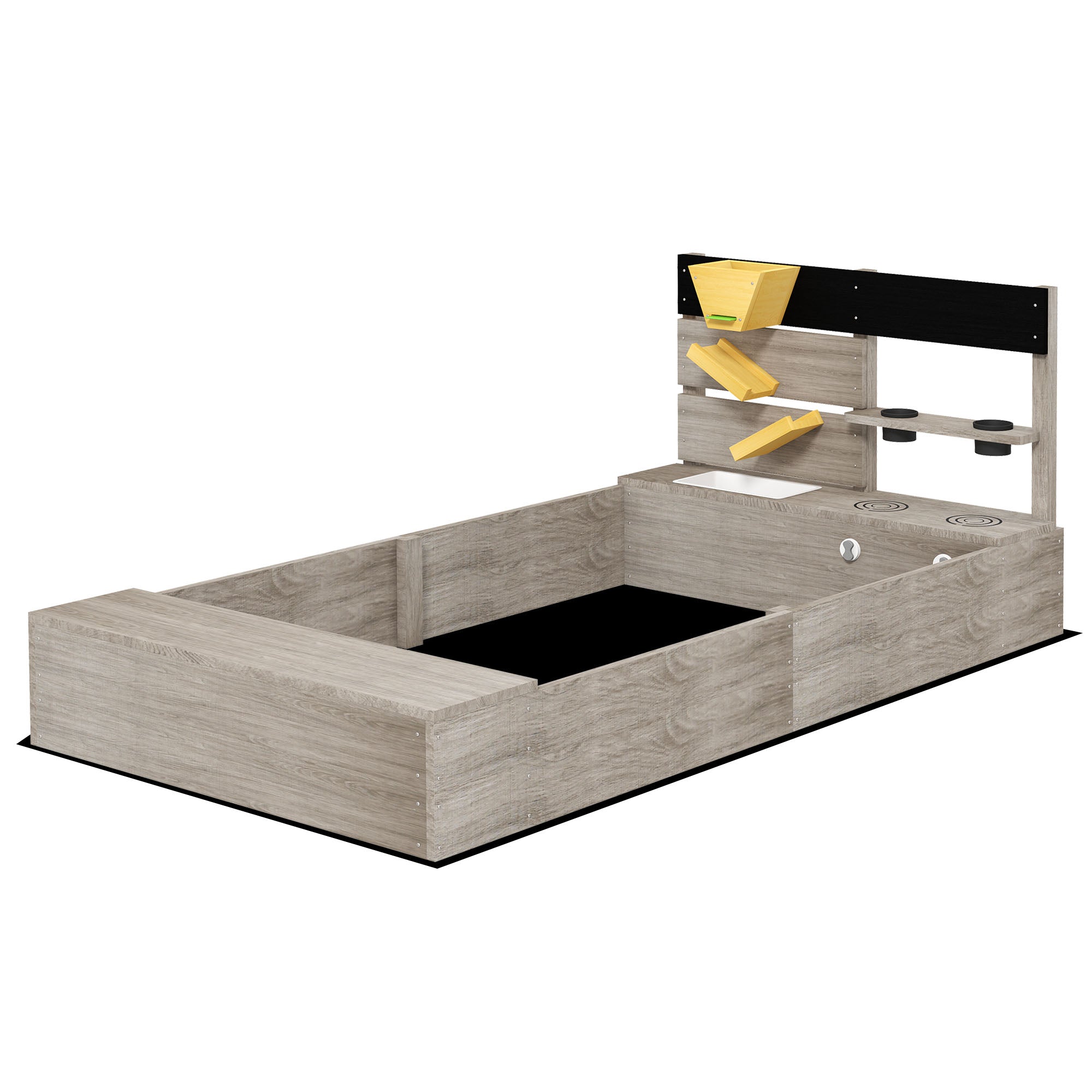 Outsunny Sandkasten mit Wasserstation, 2 Pflanzkästen, behandeltes Massivholz, 154 x 80 x 60cm, Grau