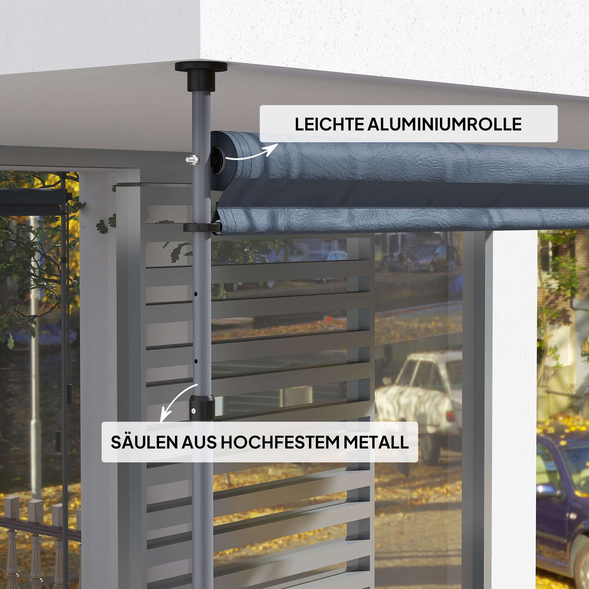 Outsunny Klemmmarkise mit Handkurbel höhenverstellbar Gelenkarmmarkise Markise ohne Bohren 400 cm breit Dunkelgrau