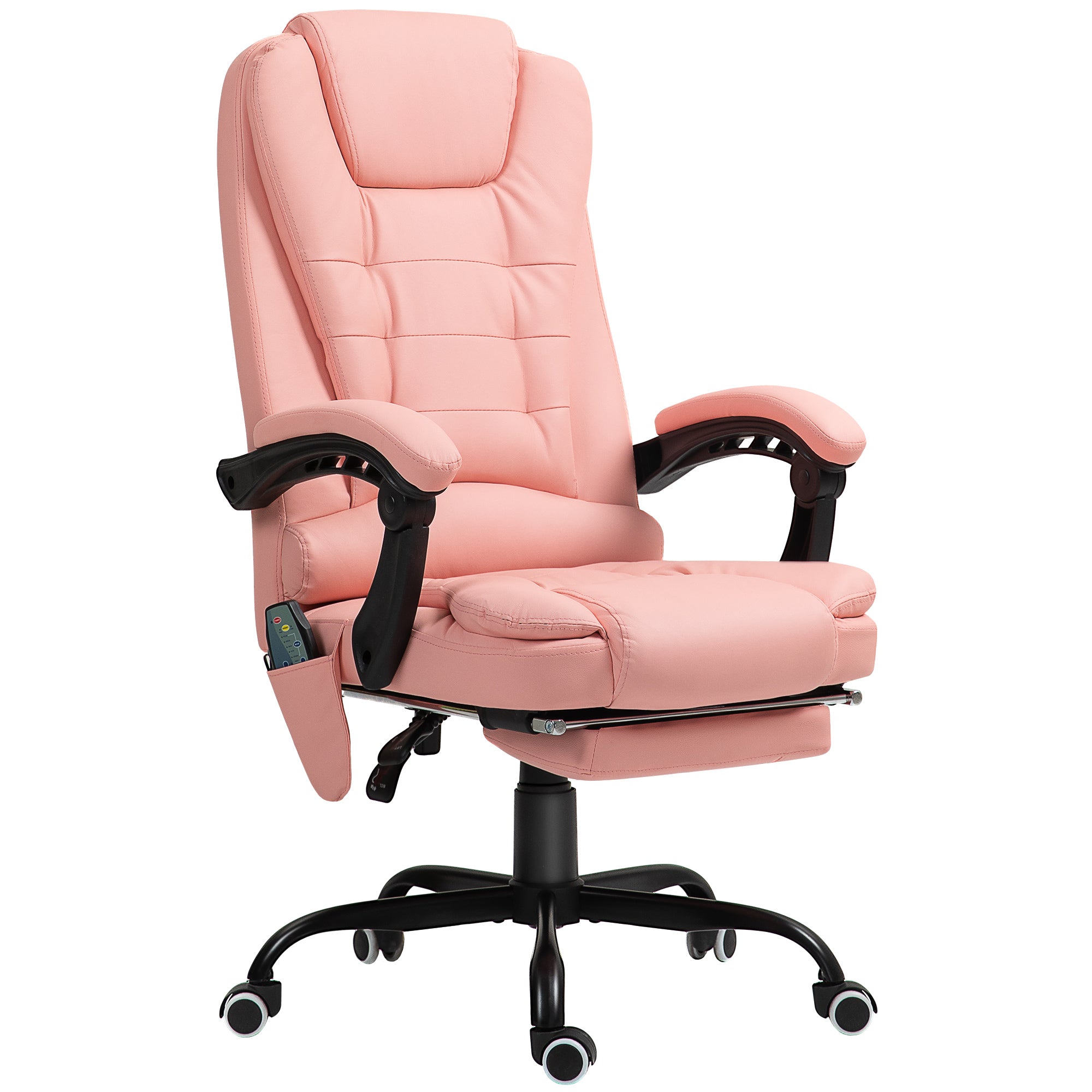 Vinsetto Massage-Bürostuhl, 7 Vibrationspunkte, verstellbare Fußstütze & Lehne, bis 120 kg, Lederoptik, Rosa