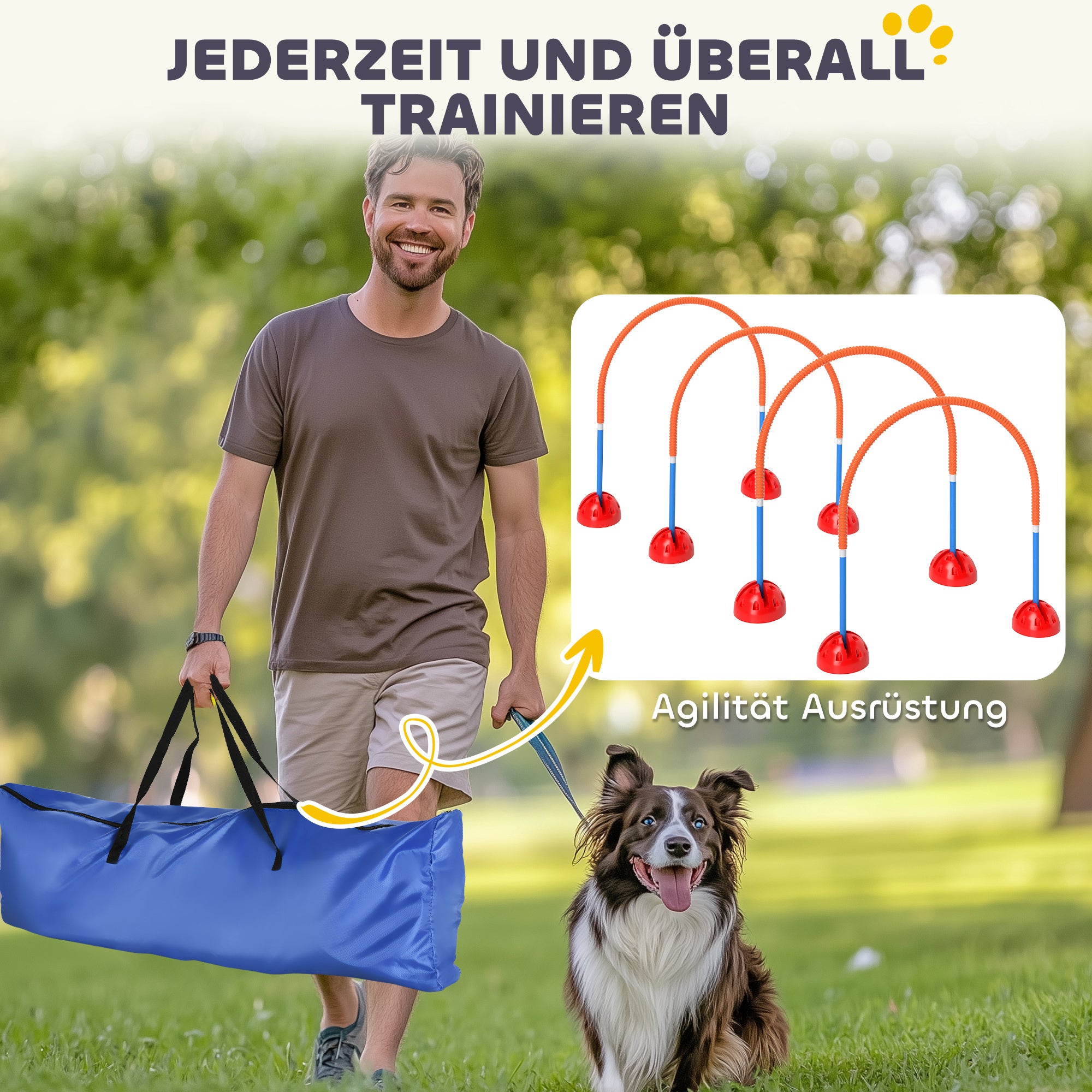 PawHut 4-teiliges Hunde-Agility-Trainingsgerät mit 4 Türen in verstellbarer Breite, Tragetasche, für Garten, Blau