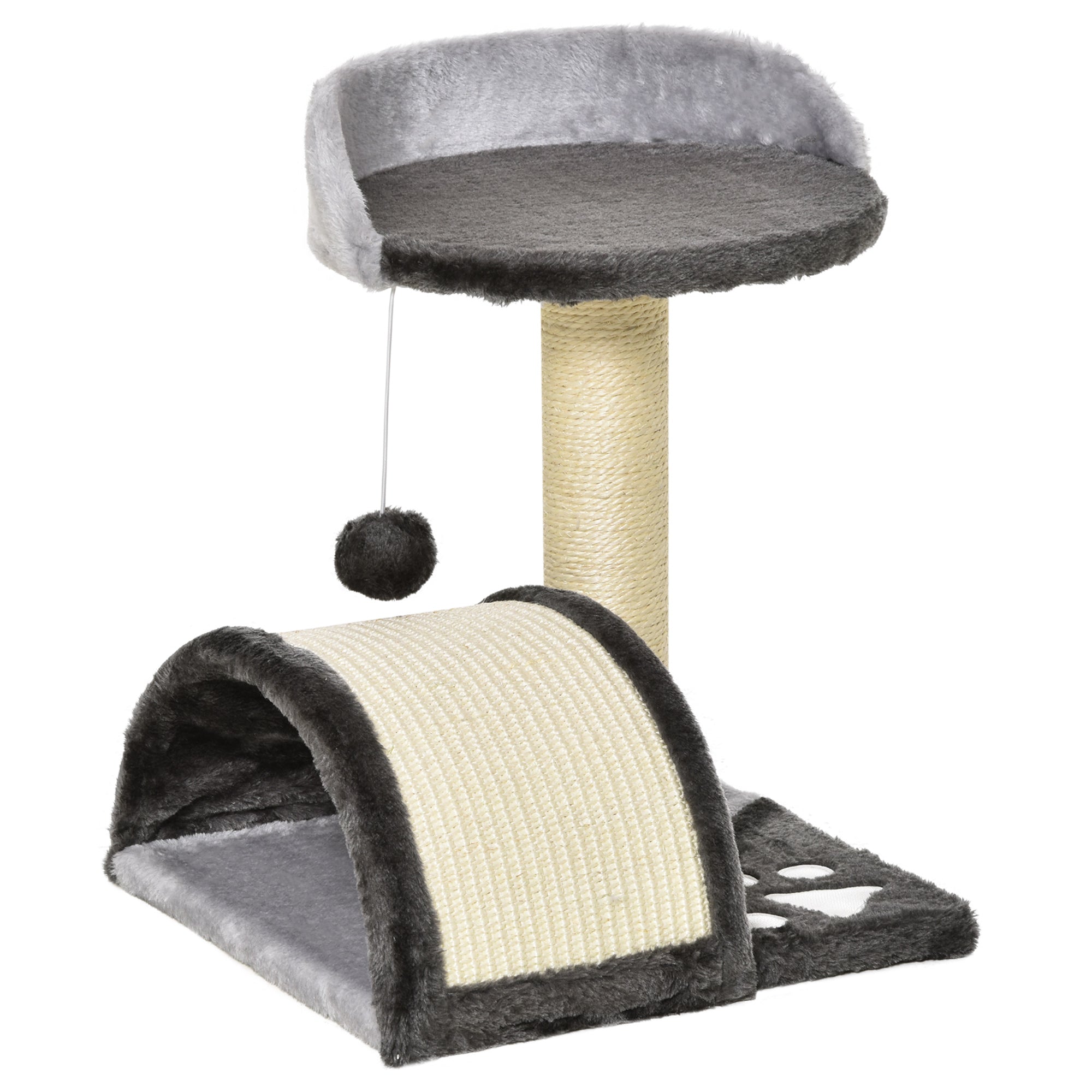 PawHut Kratzbaum Katzenbaum mit Spielbällen Katzenkratzbaum Sisalseil-Kratzstangen Grau 35,5 x 37 x 46 cm