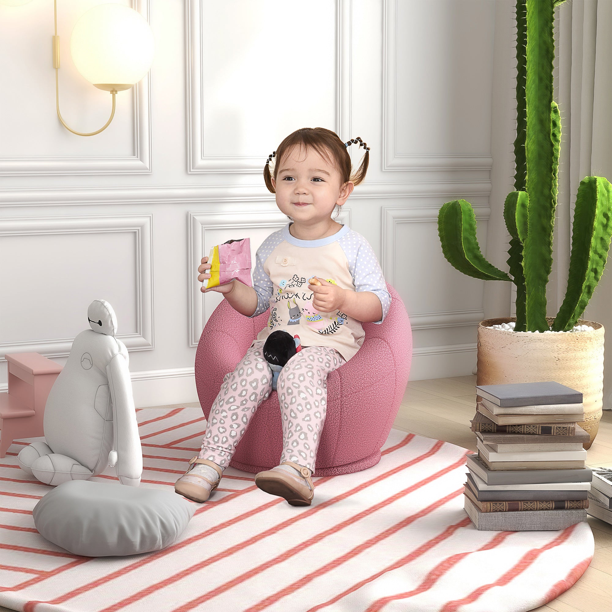 HOMCOM Kindersessel Kindermöbel Kinderhocker, Teddy-Fleece, 60 cm x 56 cm x 48 cm, Rosa