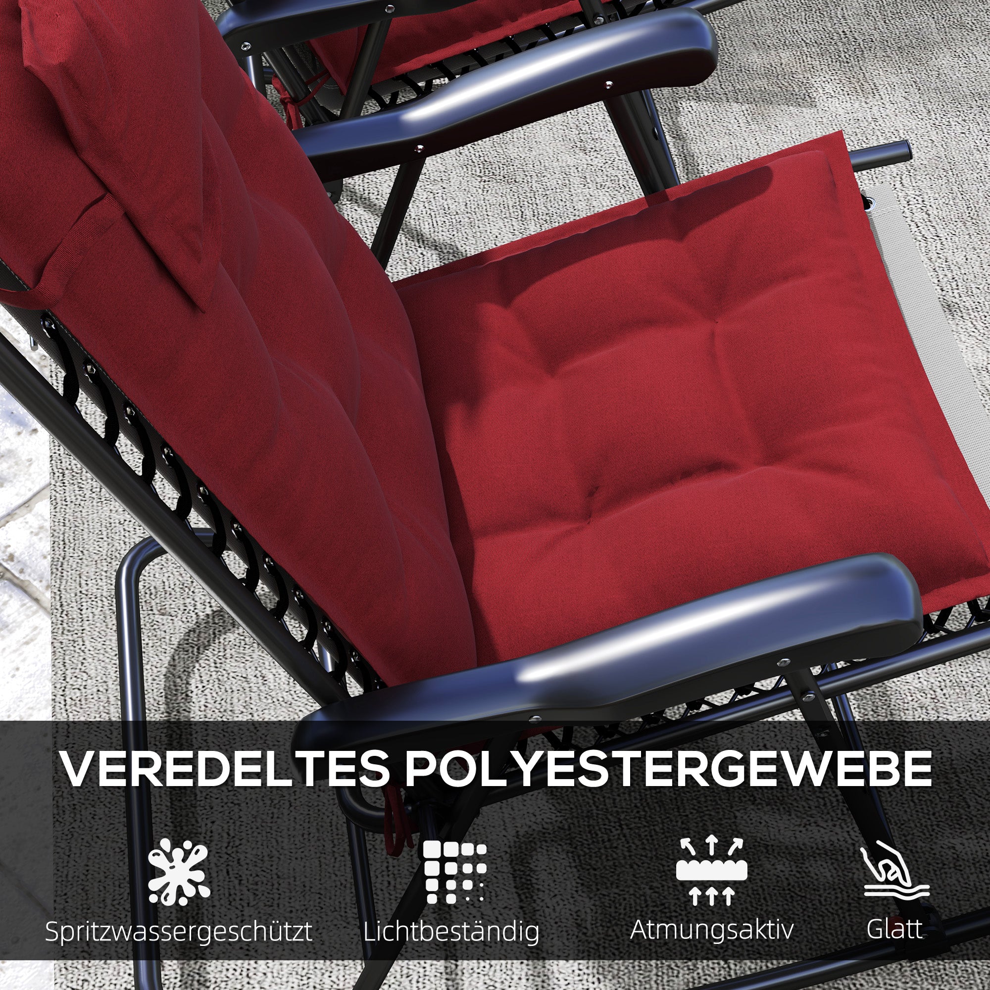 Outsunny 2er Set Auflage für Sonnenliege Wasserabweisend Liegenauflage für Gartenliege Polsterauflage 50x116x5 cm, Weinrot