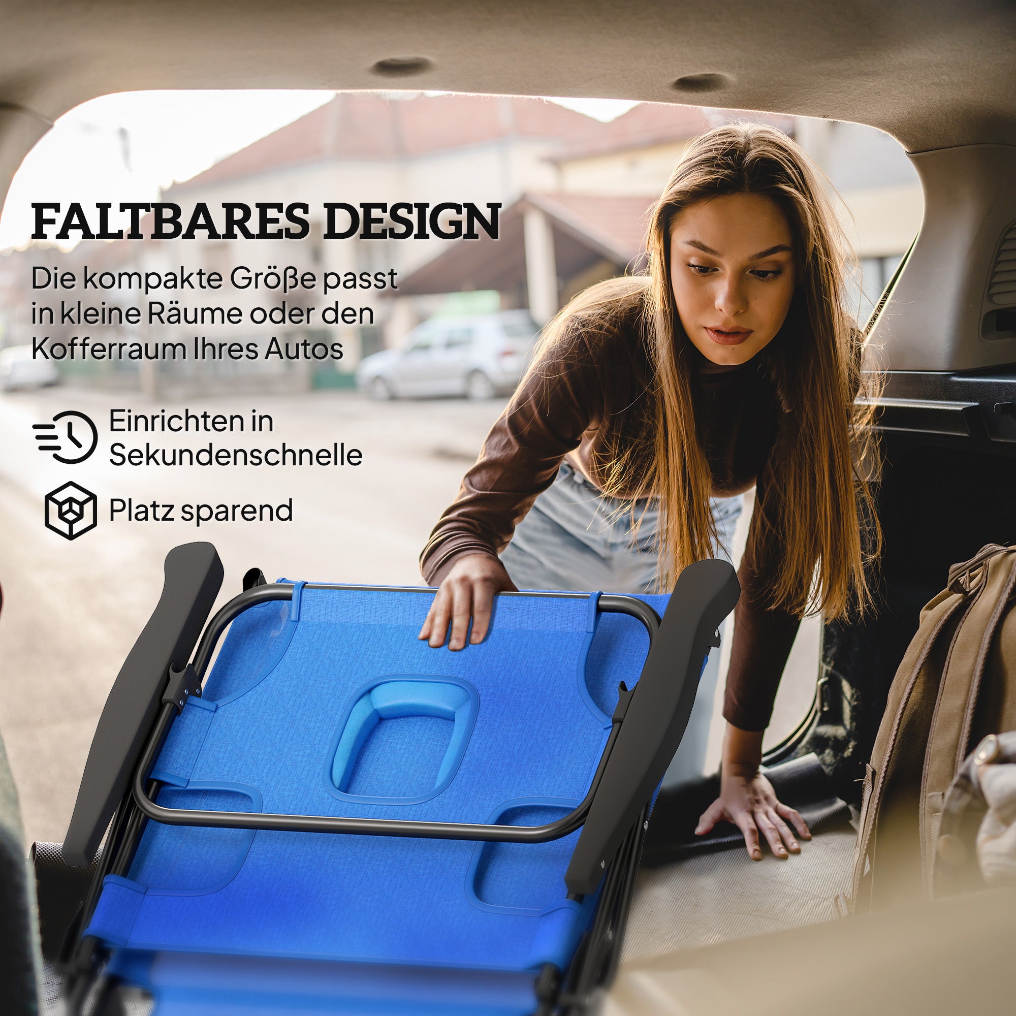 Outsunny Sonnenliege Gartenliegen Relaxliege, klappbar, wetterbeständig, 194 cm x 72 cm x 31 cm, Schwarz + Dunkelblau