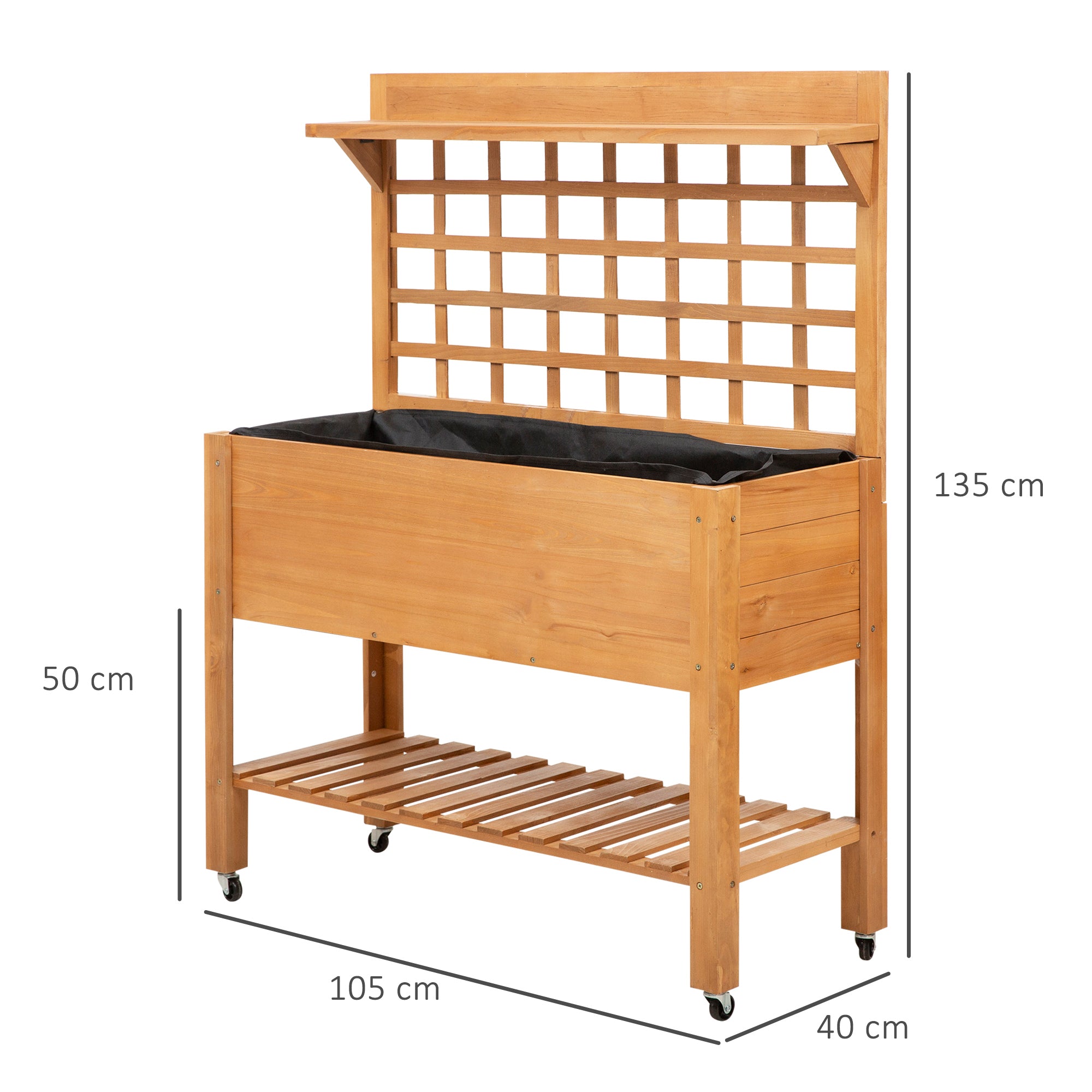 Outsunny Hochbeet Pflanztisch Blumentisch Arbeitstisch Gärtnertisch Gewächshaus Holzpflanztisch für Garten Balkon, 105 x 40 x 135 cm, Tanne, nicht gewebter Stoff, Braun