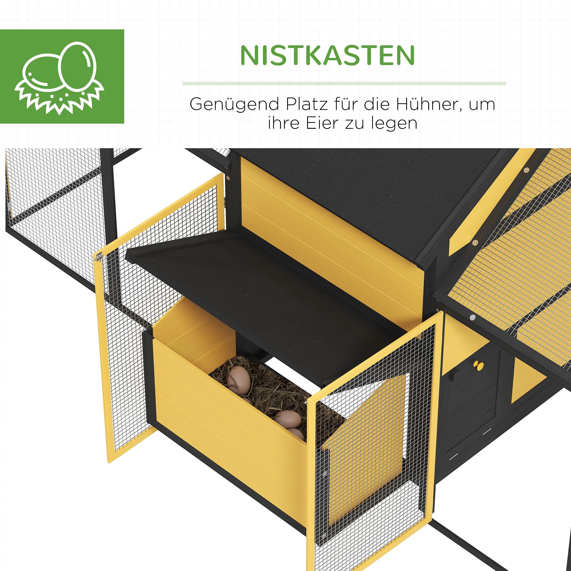 PawHut Hühnerstall Kleintierstall 2 Außengehege, 1 Nistkasten, 2 Rampen,Asphaltdach, wetterbeständig, Gelb