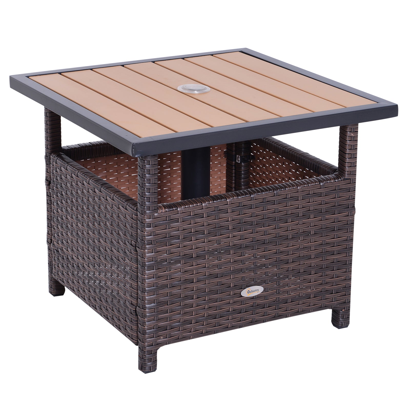 Outsunny Gartentisch mit Schirmständer Polyrattan Braun
