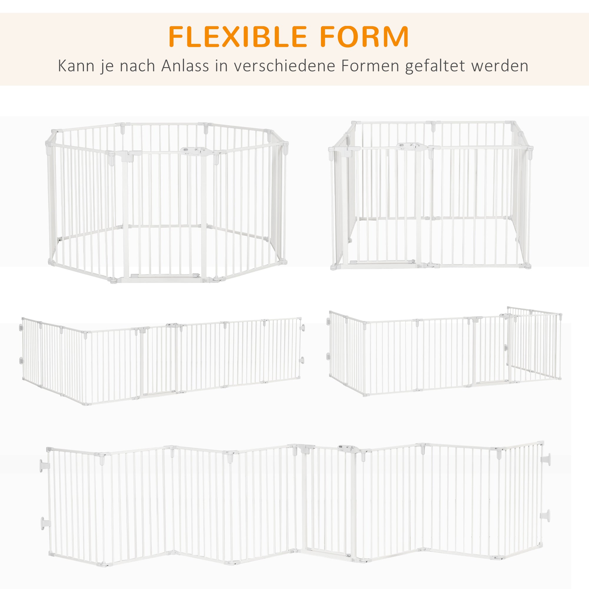 PawHut Welpenauslauf Freigehege für Hund Schutzgitter mit Tür Kaminschutzgitter flexible klappbar 8 Paneele je 60 x 76 cm Weiß