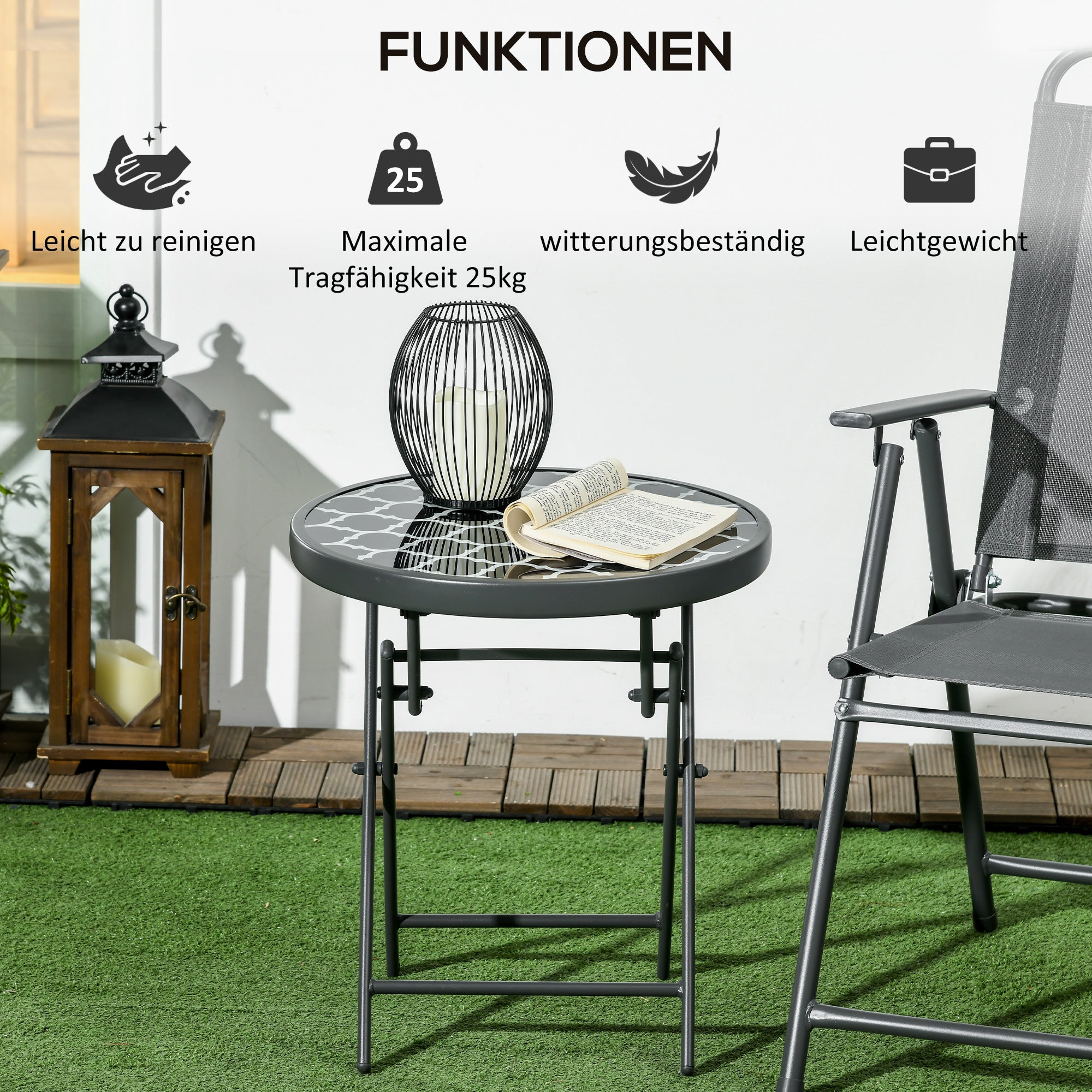 Outsunny Gartentisch Klapptisch Garten-Klapptisch, rund, wetterbeständig, klappbar, Ø45 x 50 cm, Schwarz