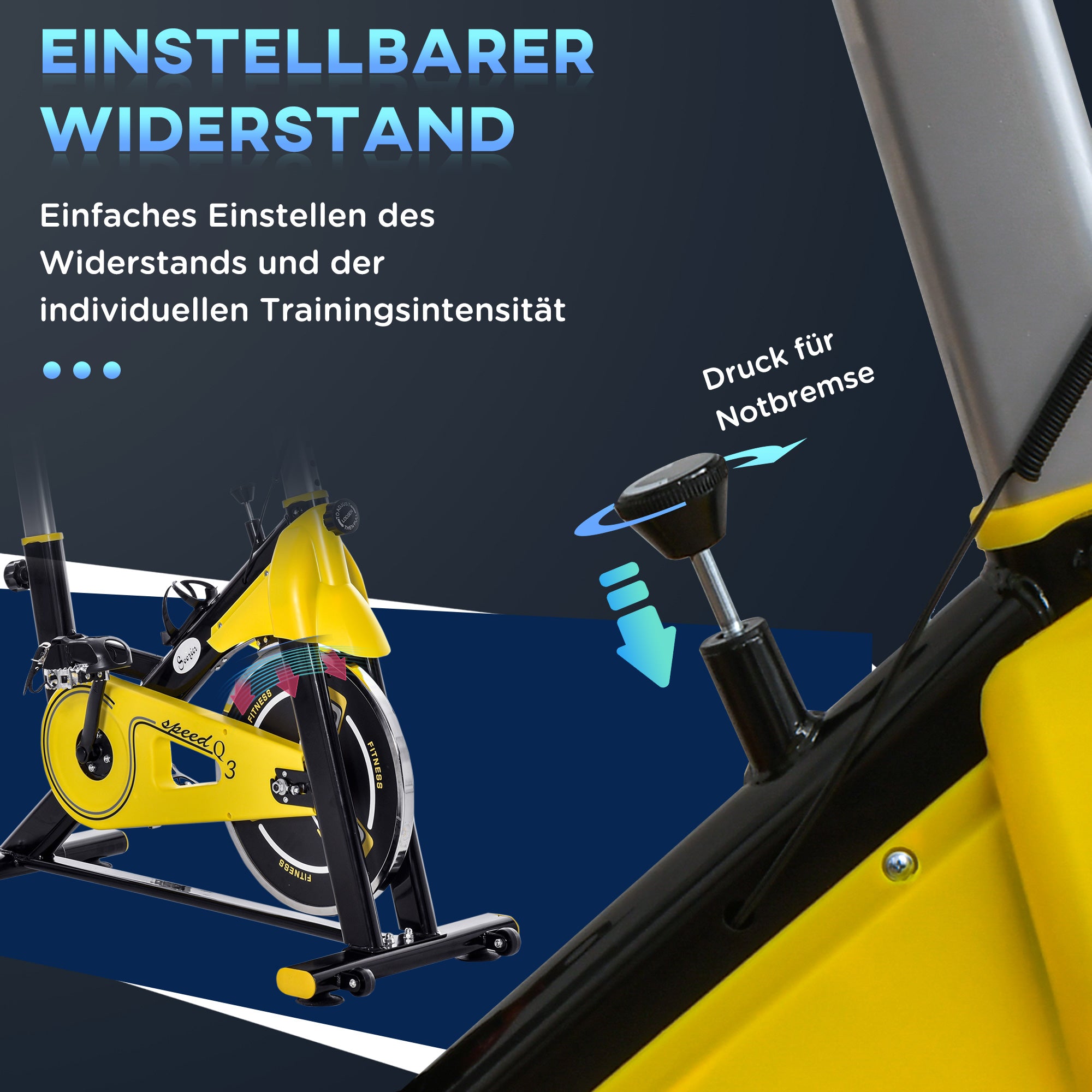 HOMCOM Fahrradtrainer höhenverstellbarer Heimtrainer Fitnessfahrrad Rollentrainer mit Riemenantrieb LCD-Display Stahl ABS Gelb+Schwarz 45,5 x 100 x 101-113 cm