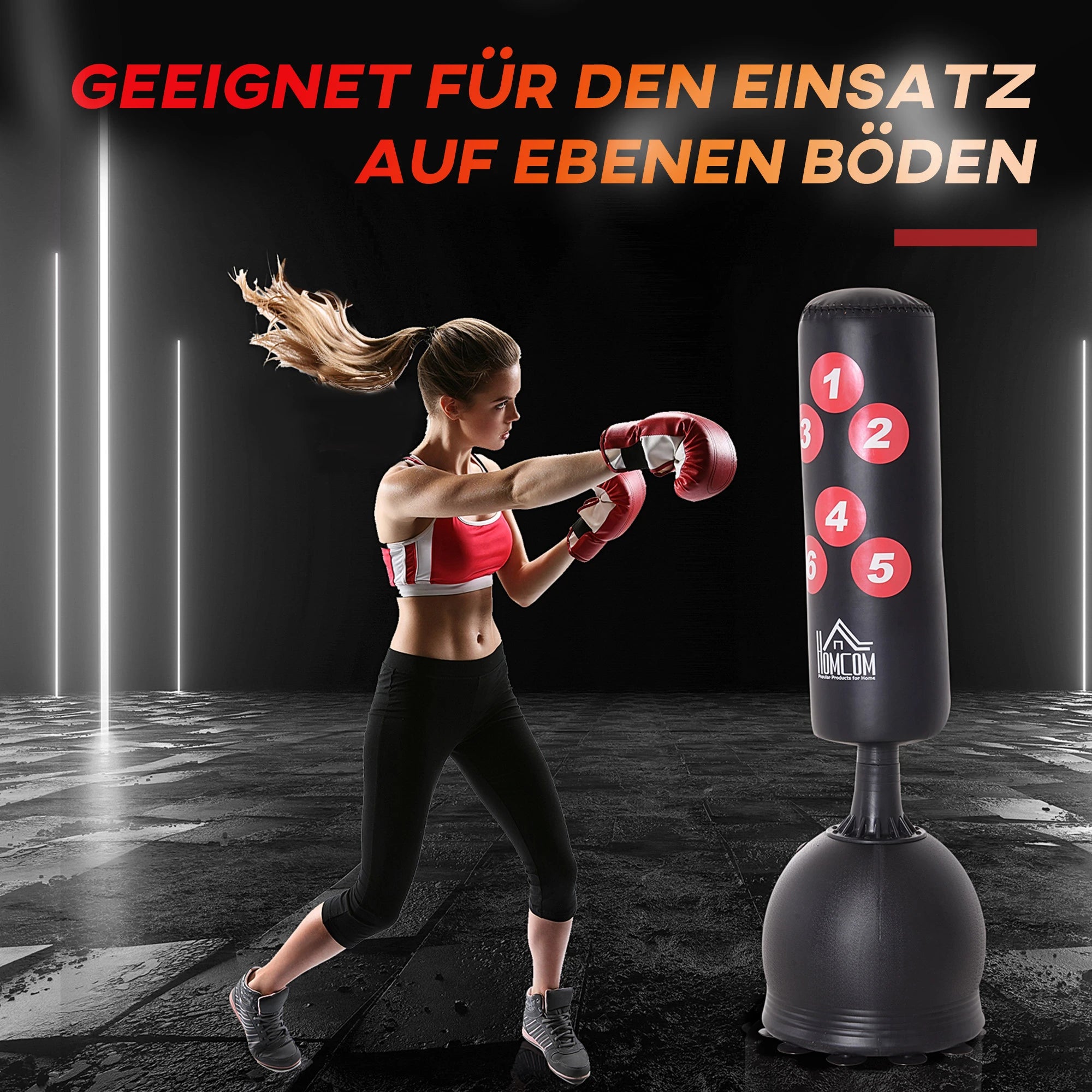 HOMCOM Boxsack Stehend 165cm Erwachsene Freistehender Heavy Duty Standboxsack mit Saugnapf-Basis Boxpartner Boxing Trainer Geeignet für Profis und Anfänger Schwarz