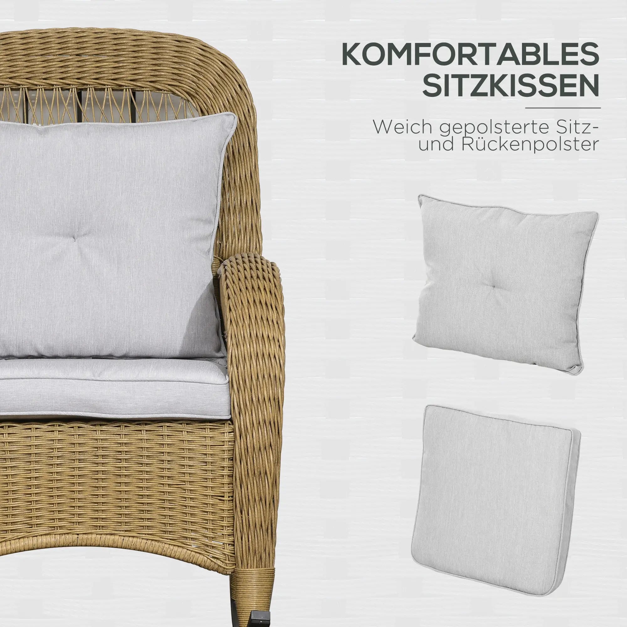 Outsunny Rattan Schaukelstuhl Boho-Stil Outdoor gemütliche Polster