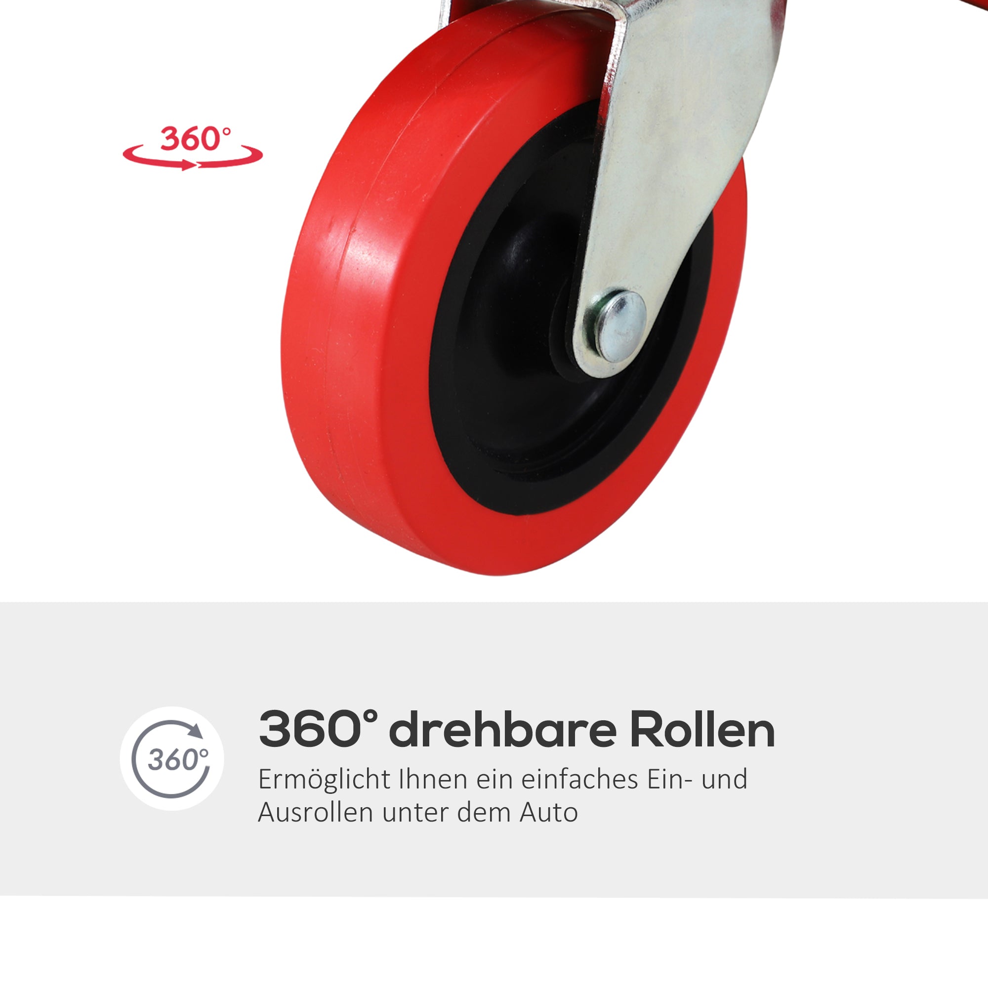 DURHAND Montage-Rollbrett, Kopfstütze, Werkzeugablage, ölbeständig, bis 120 kg, 100x48x12 cm, Rot