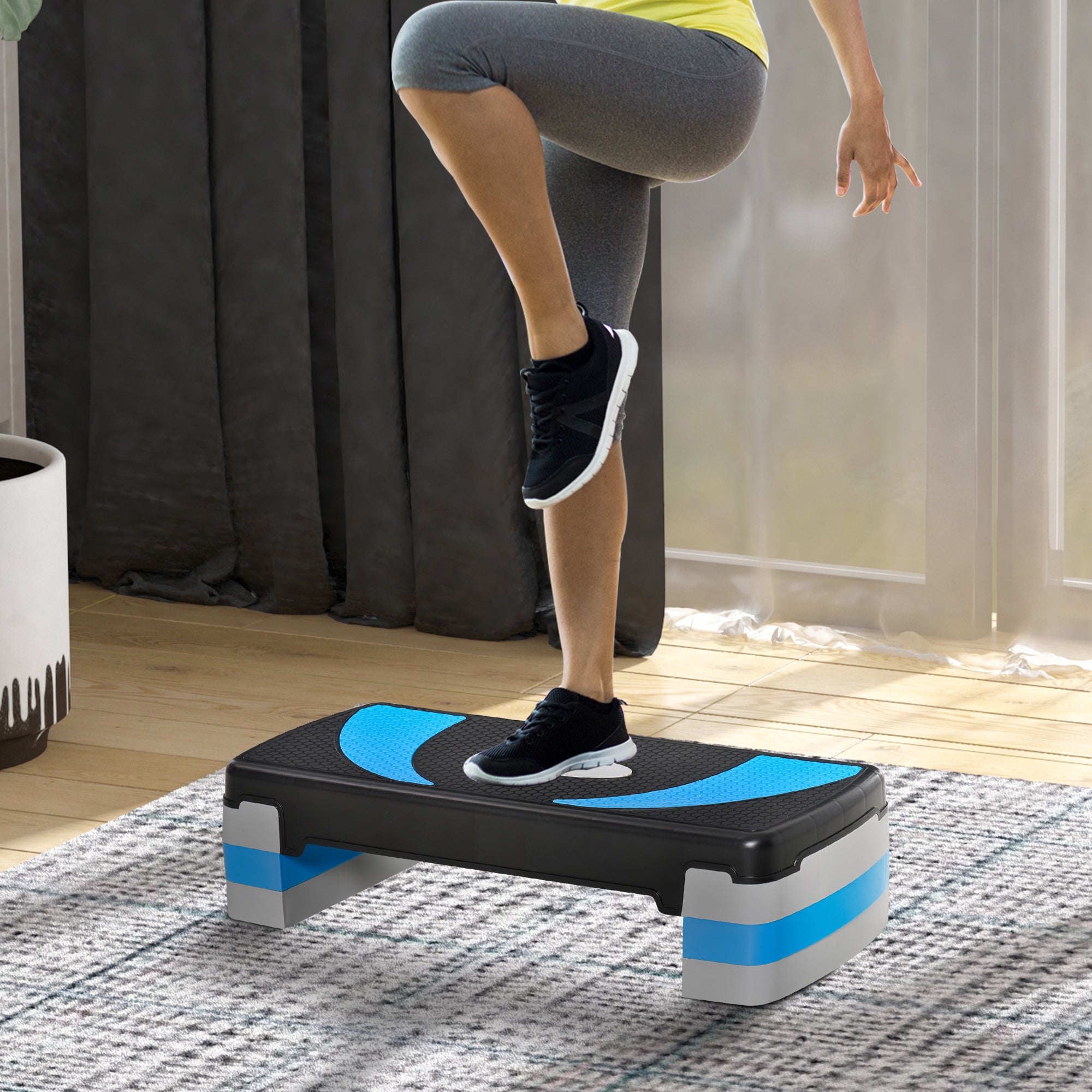 HOMCOM Aerobic-Stepper 3-stufig höhenverstellbar 80 x 31 x 20 cm Schwarz+Hellblau+Grau
