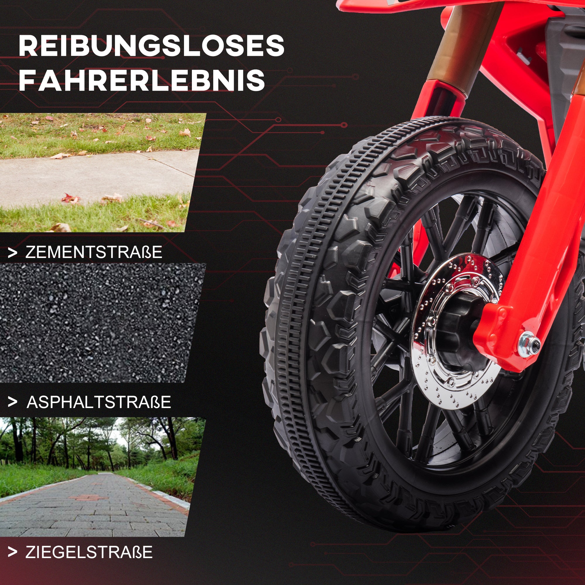 AIYAPLAY Elektro-Motorrad für Kinder, 6V Batterie-Antrieb, Stützräder, Hupe, Startgeräusch, 3-8 Jahre, Rot