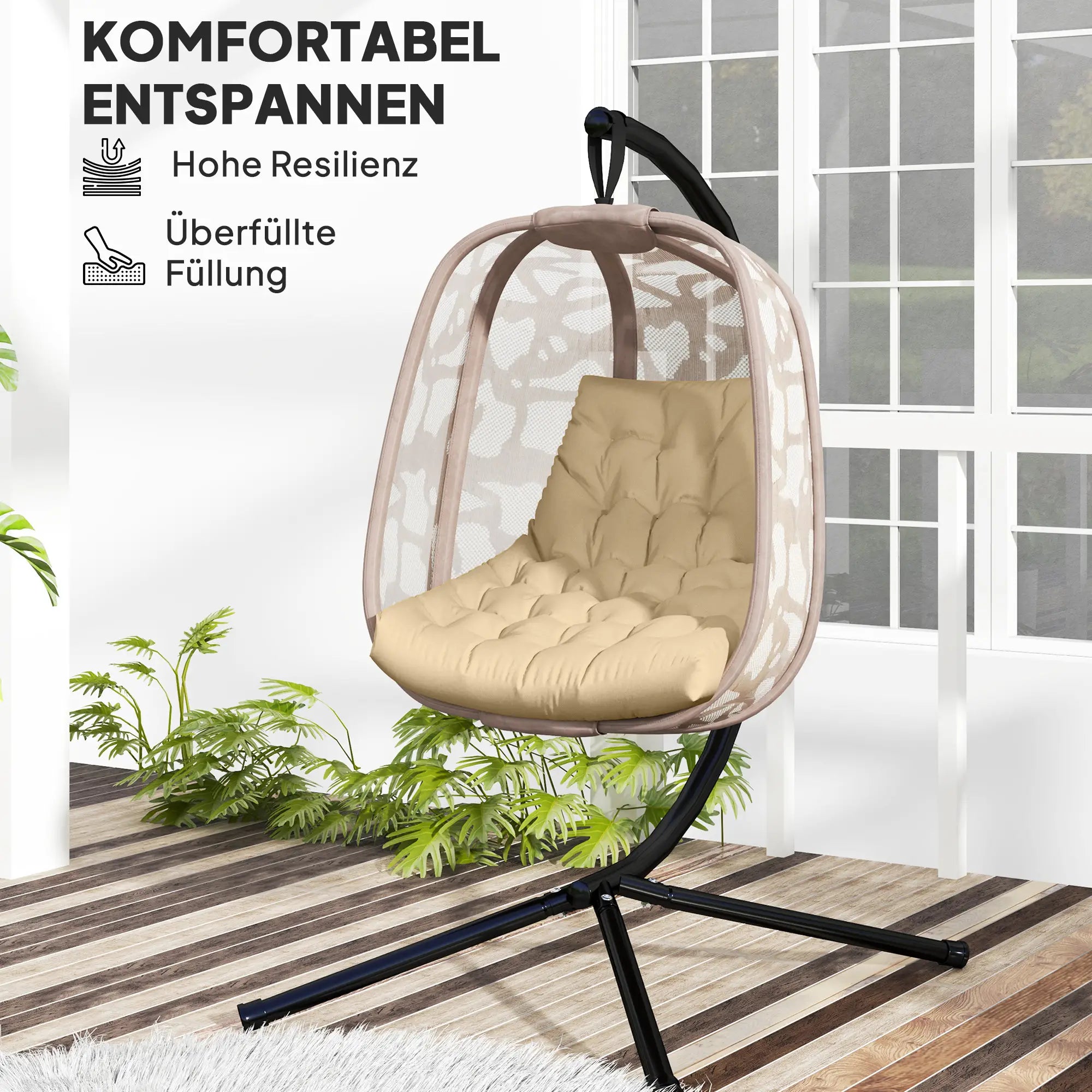 Outsunny Sitzkissen, Außensitzkissen für Hängekorb und Schaukelstühle, Outdoor-Polsterkissen, Beige